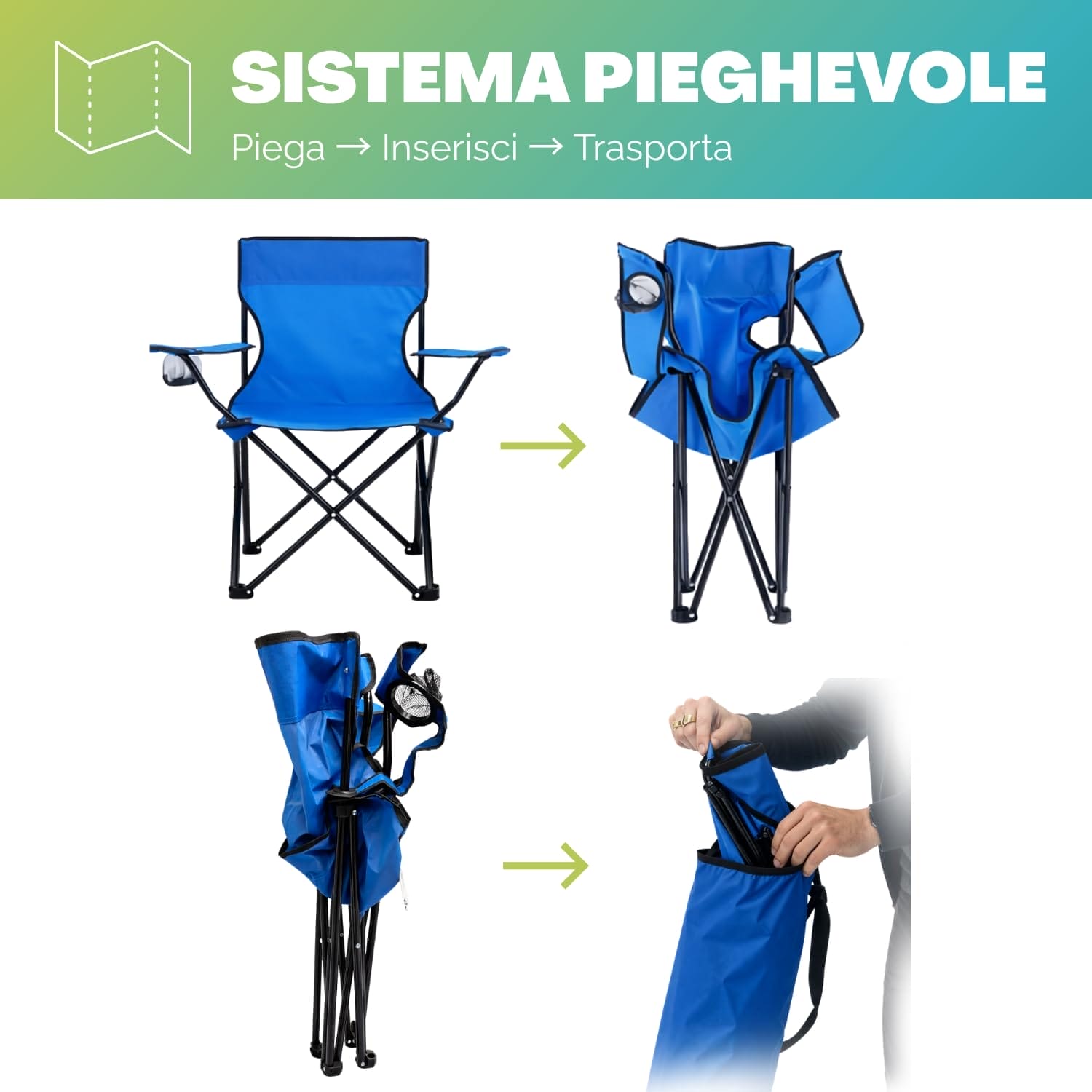 Sacca per trasporto sedia pieghevole con tracolla inclusa facile da portare per campeggio e spiaggia