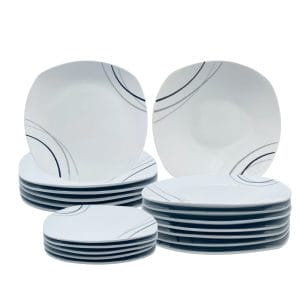 Set 18 piatti quadrati porcellana per 6 persone design linee