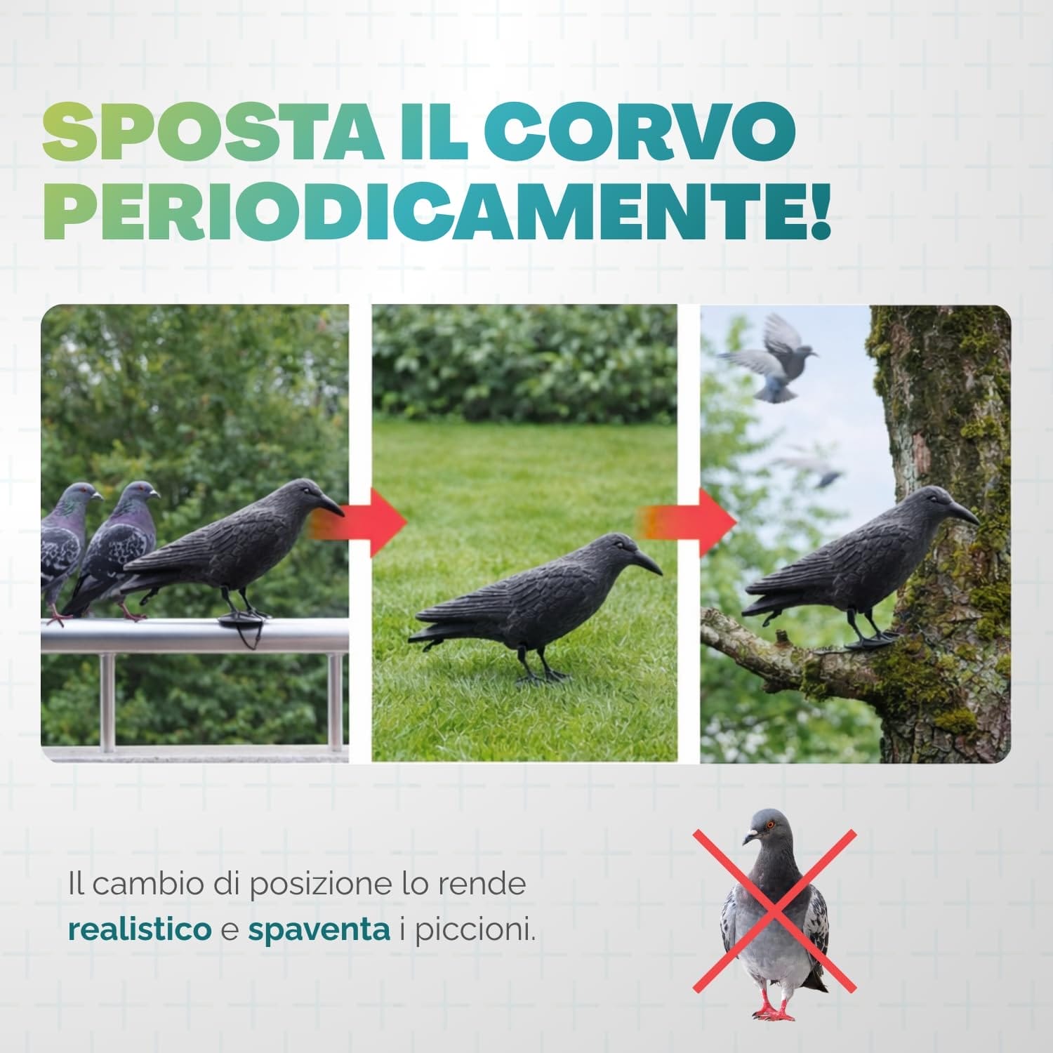 Corvo spaventapiccioni realistico da esterno, repellente per uccelli da balcone giardino e terrazzo