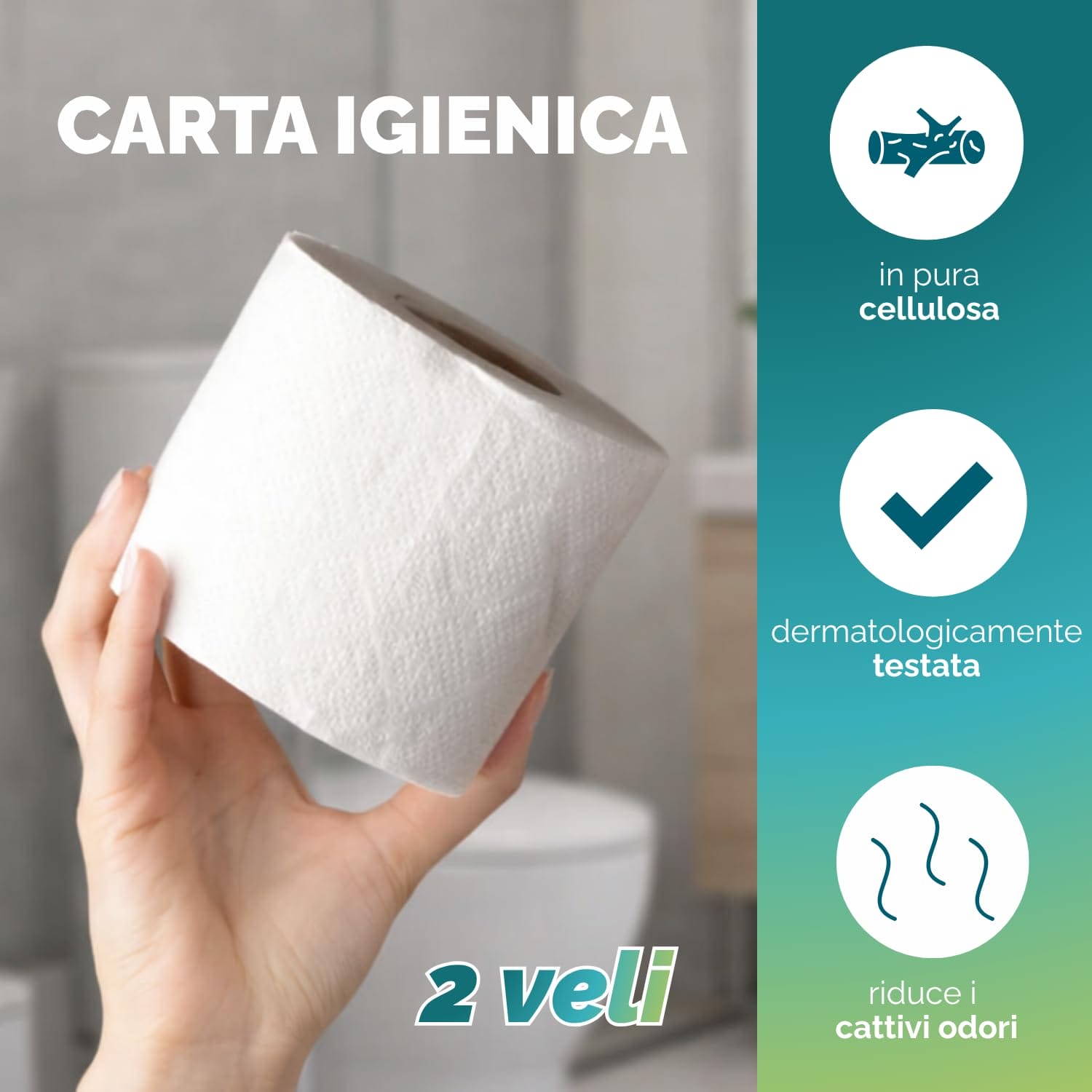 Carta igienica 2 veli in pura cellulosa morbida e resistente