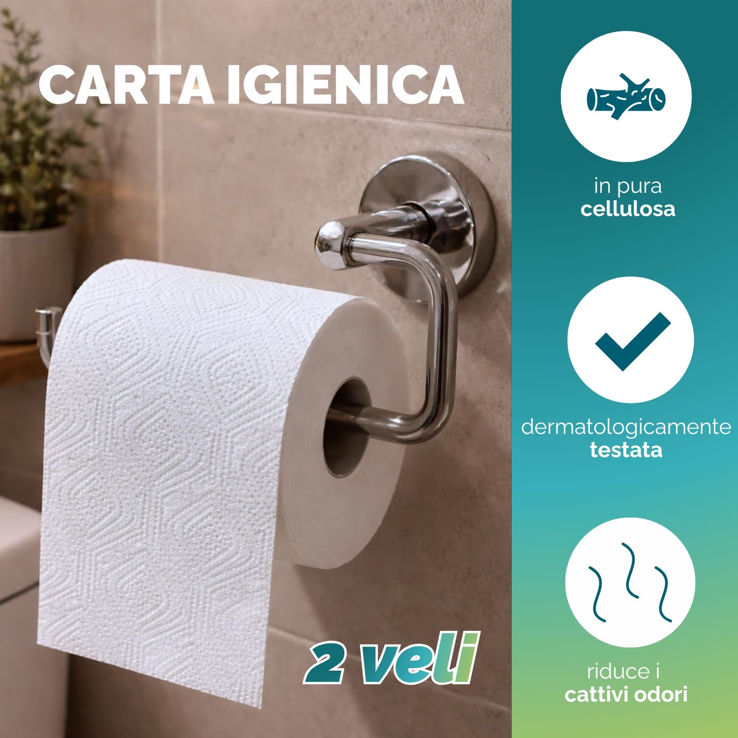 caratteristiche-carta-igienica-fascettata Carta igienica 2 veli in cellulosa morbida dermatologicamente testata