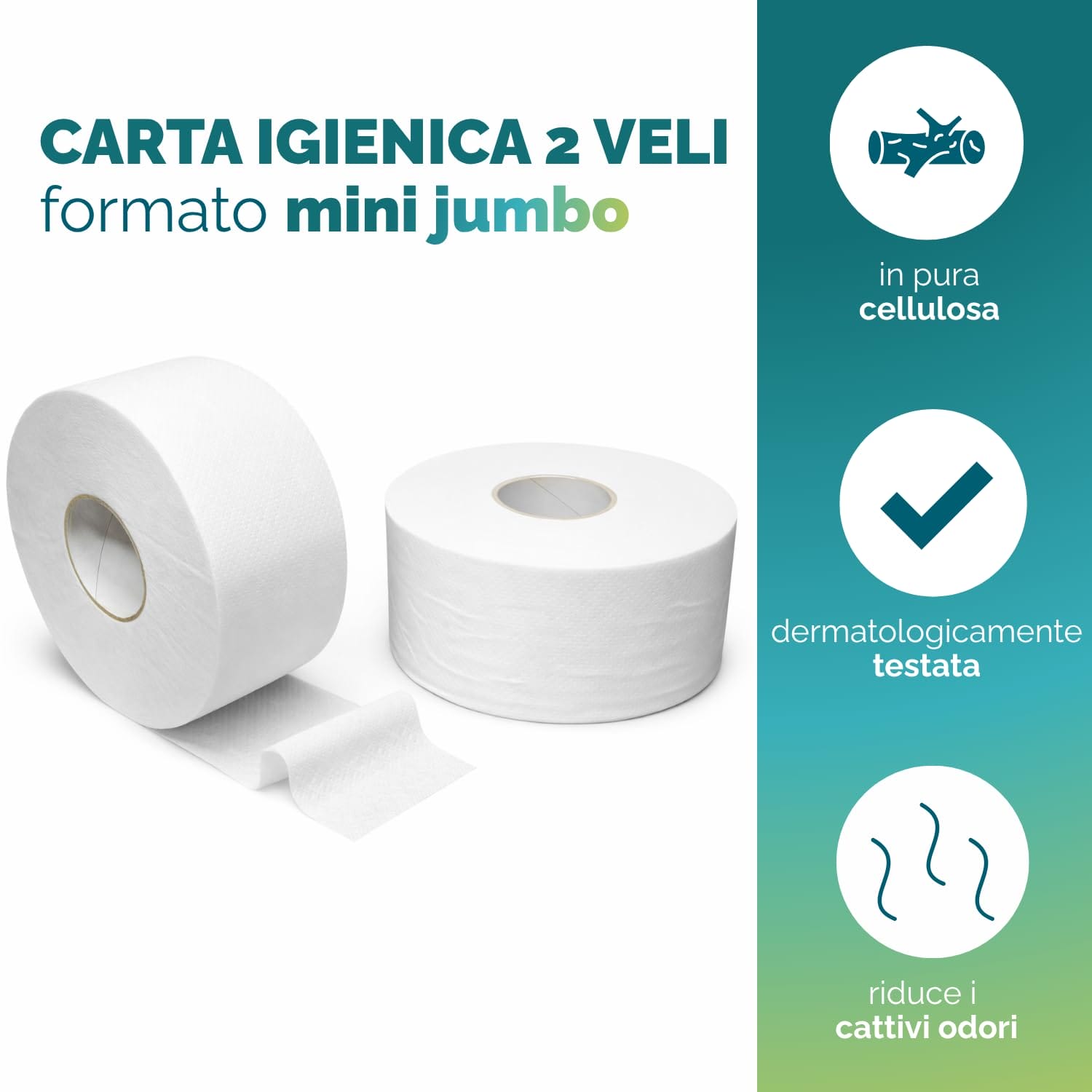 Carta igienica 2 veli mini jumbo in cellulosa morbida e resistente