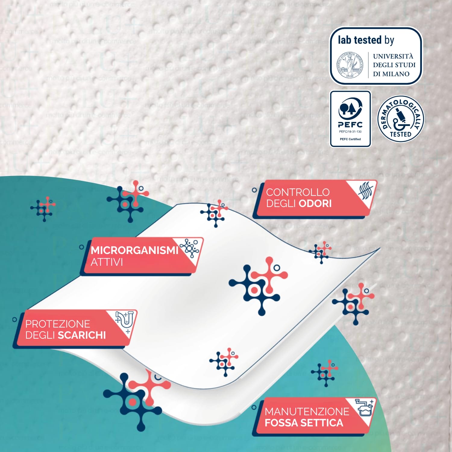 Carta igienica con microrganismi attivi per controllo odori e scarichi
