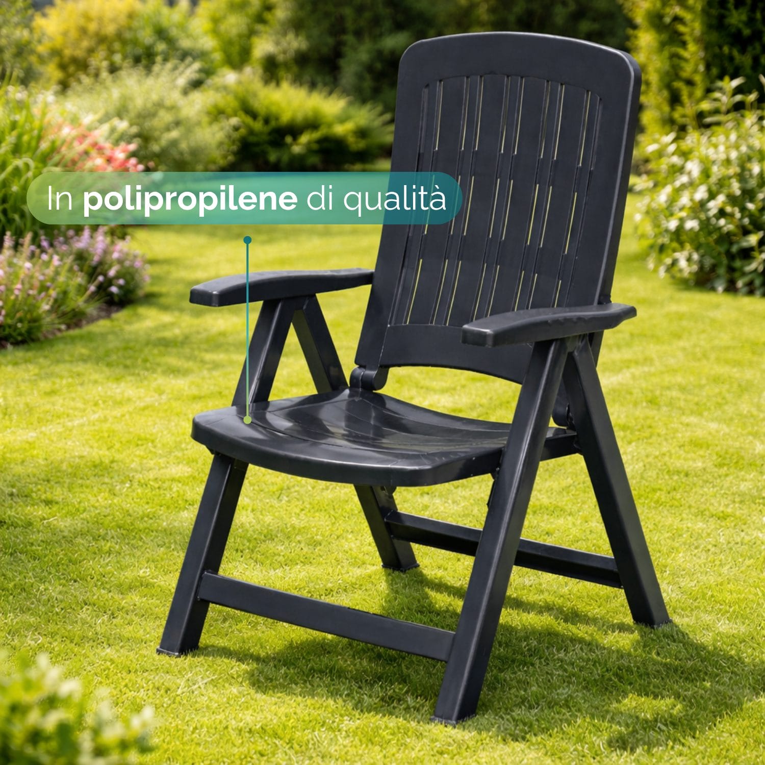 sdraio piccola in plastica verde materiale Poltrona da esterno pieghevole antracite in polipropilene (plastica resistente)