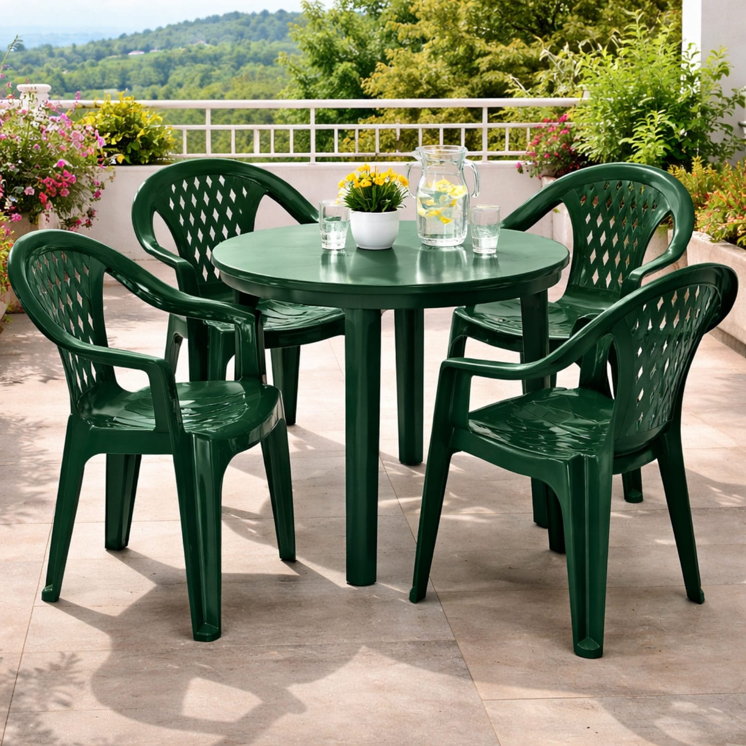 Set sedie plastica verde da giardino per terrazzo e balcone