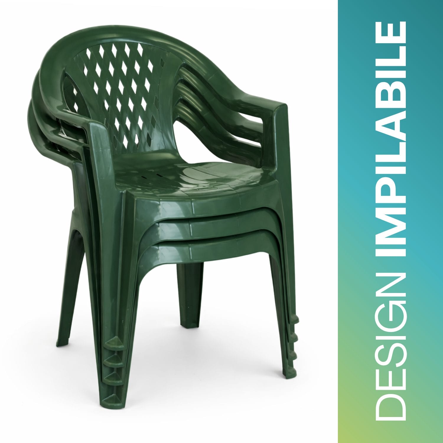 Sedie plastica verde impilabili con braccioli salvaspazio per esterno