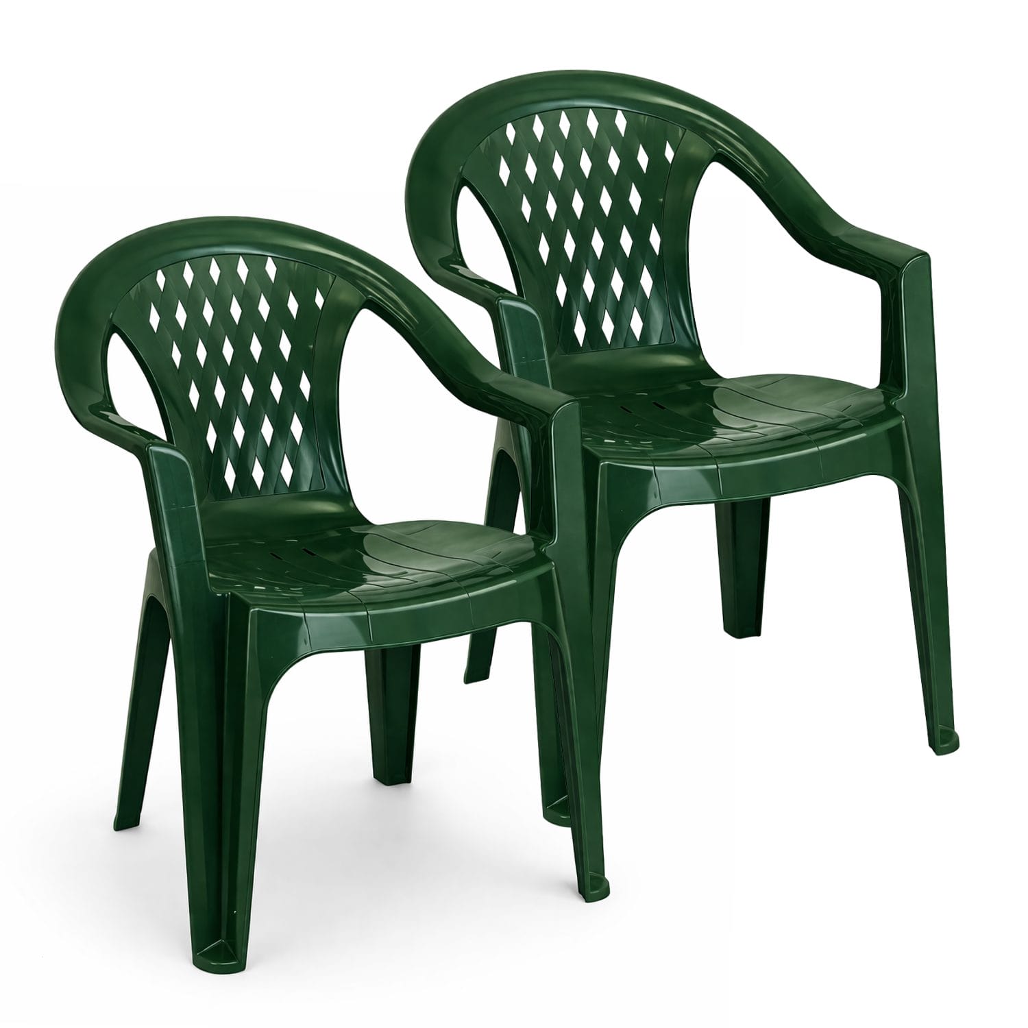 Sedia da giardino in plastica verde con braccioli, impilabile per esterno