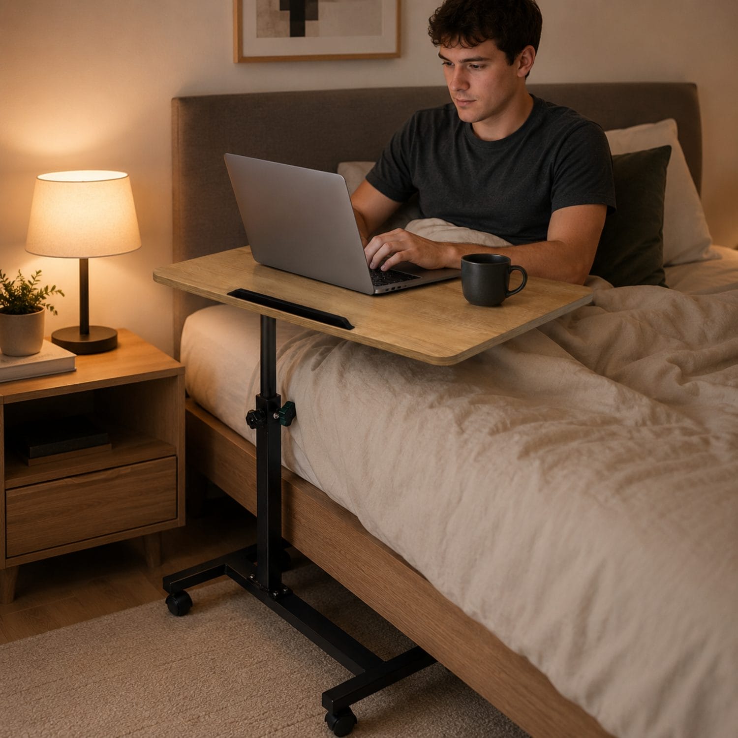 Tavolino per notebook con ruote ideale per smart working e colazione a letto