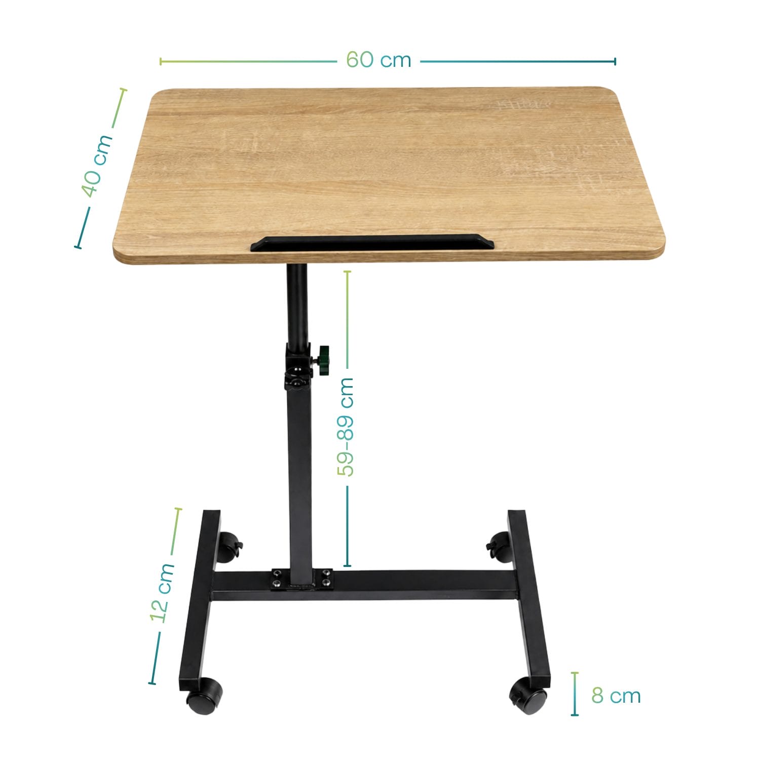tavolo per computer con ruote e struttura metallo Dimensioni tavolino regolabile con piano 60x40 cm e altezza regolabile da 59 a 89 cm