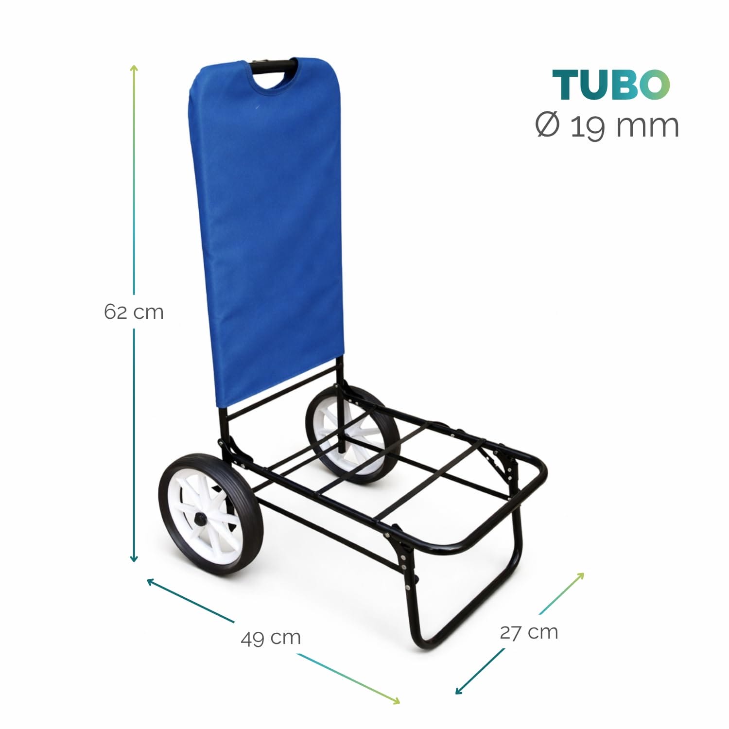 Carrello spiaggia pieghevole con ruote e dimensioni 62x49x27 cm struttura metallo