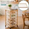 Carrello cucina in legno con ripiano superiore removibile vassoio