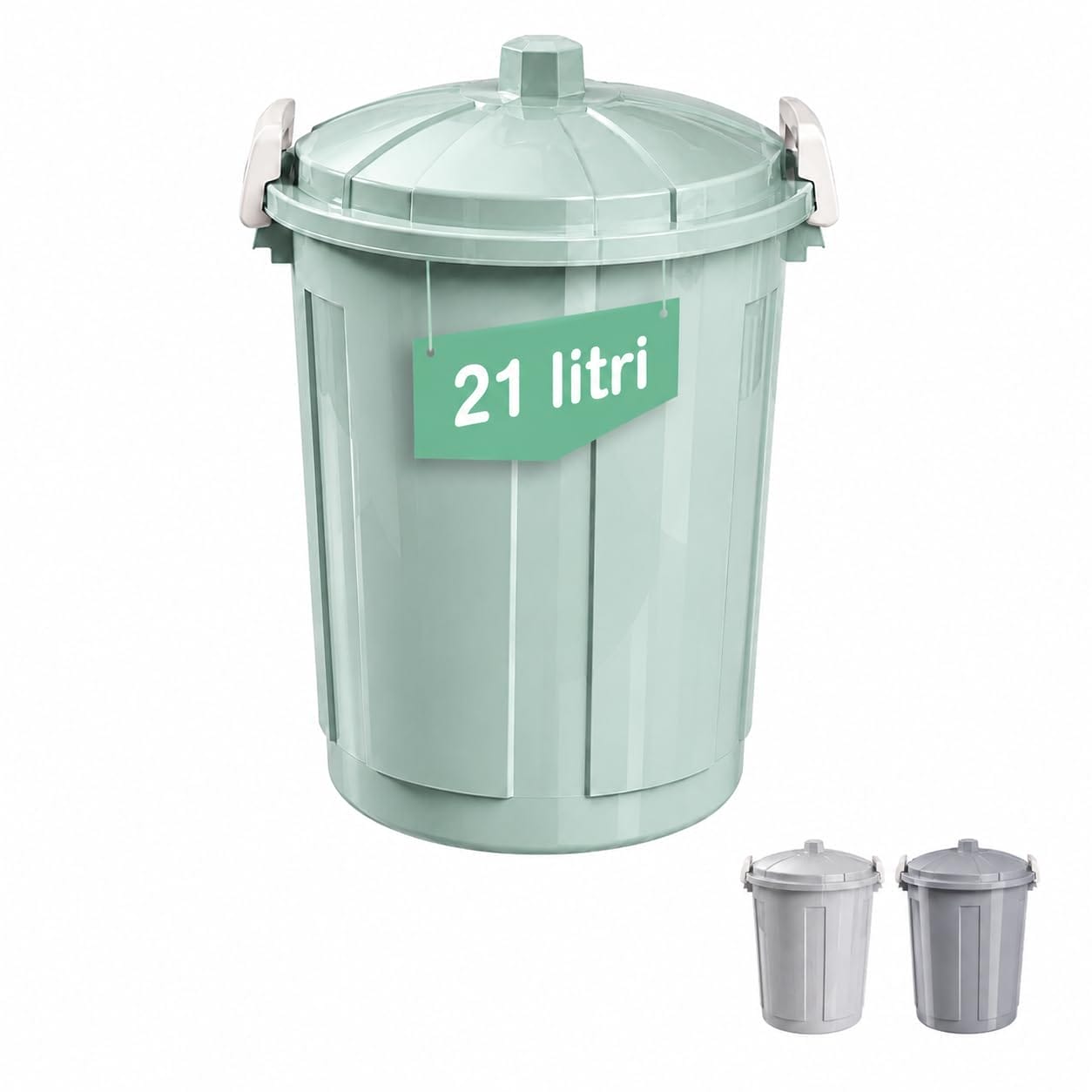 Pattumiera verde salvia 21 litri in plastica con chiusura sicura