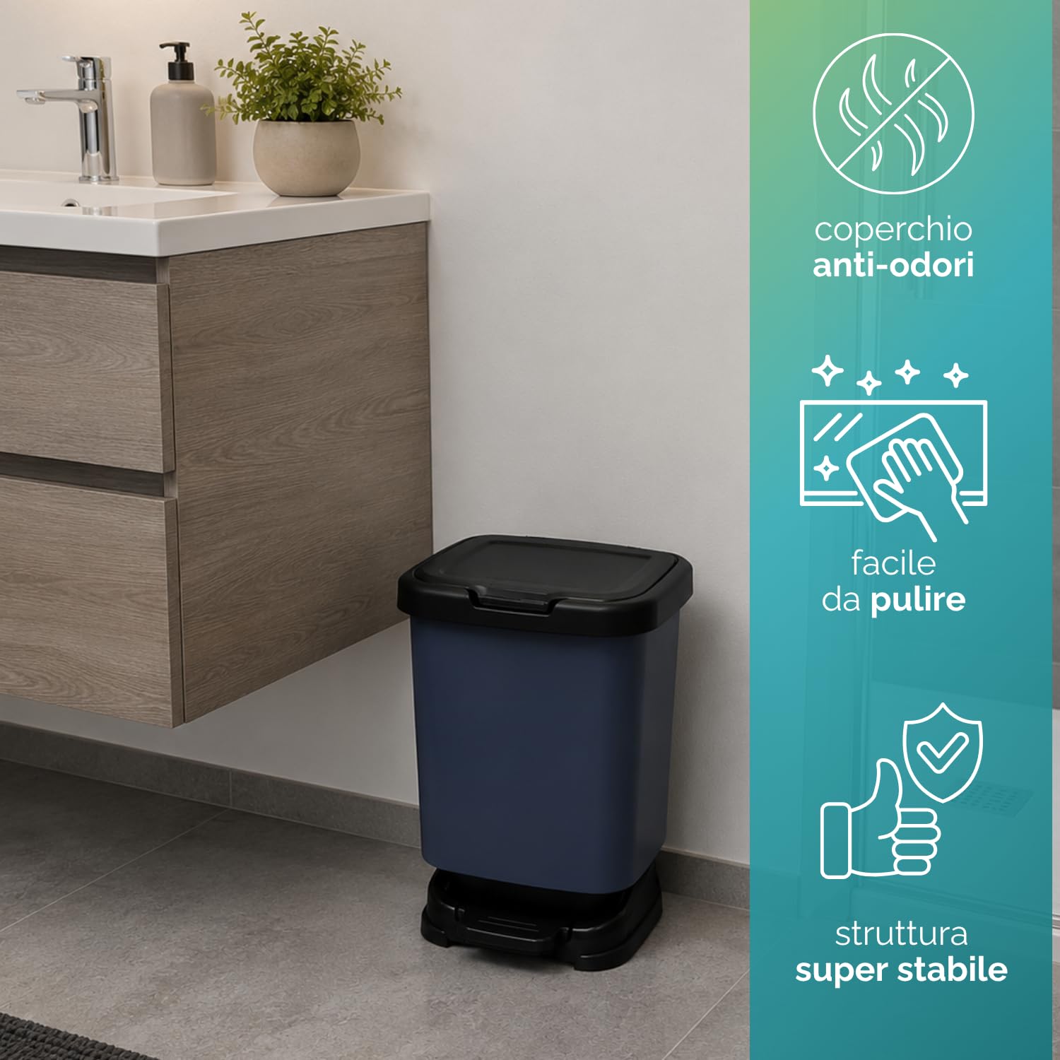 Pattumiera cucina con coperchio anti odori facile da pulire e struttura stabile