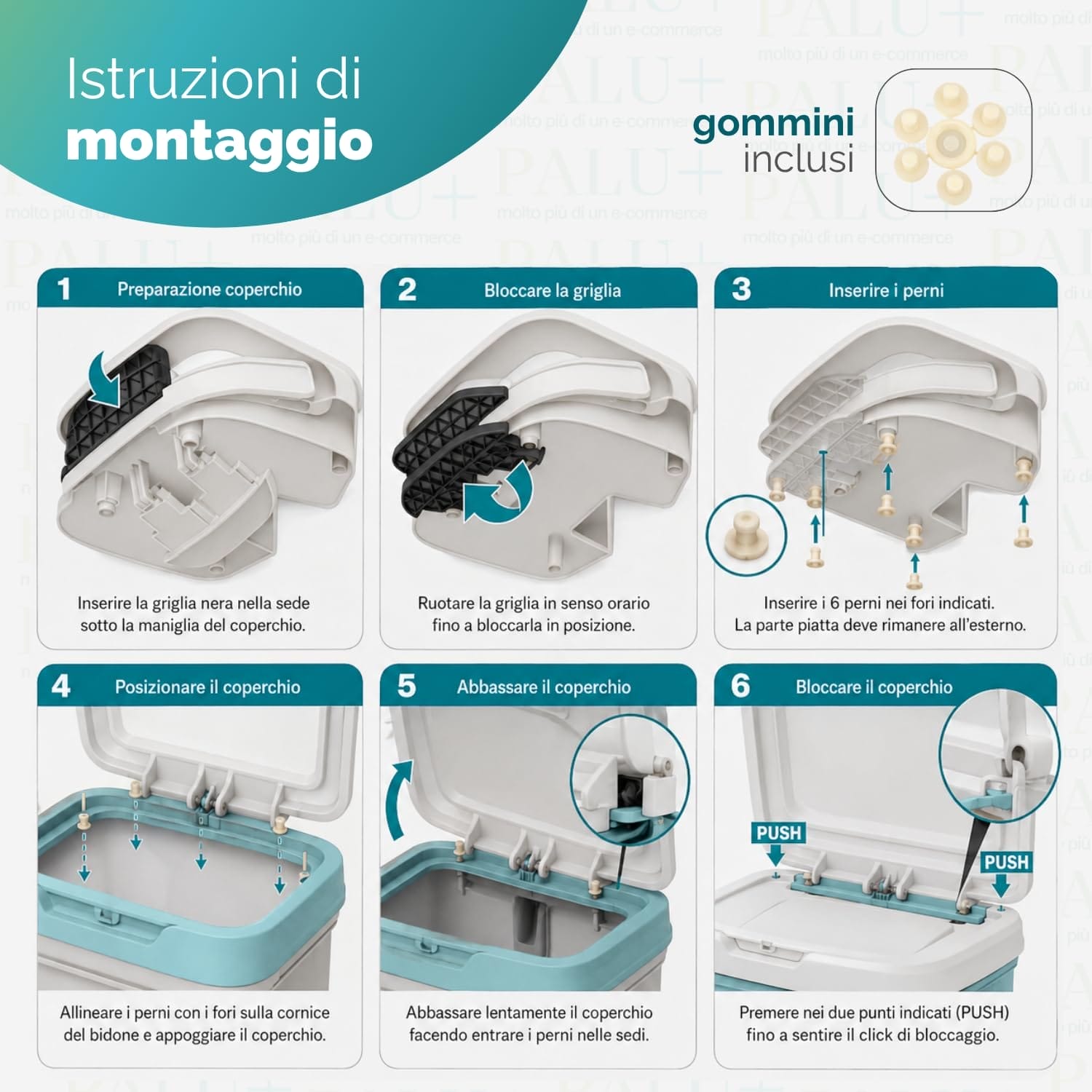 Istruzioni di montaggio pattumiera con pedale e accessori inclusi