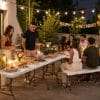 Set tavolo catering pieghevole con panche per feste compleanni ed eventi outdoor serali