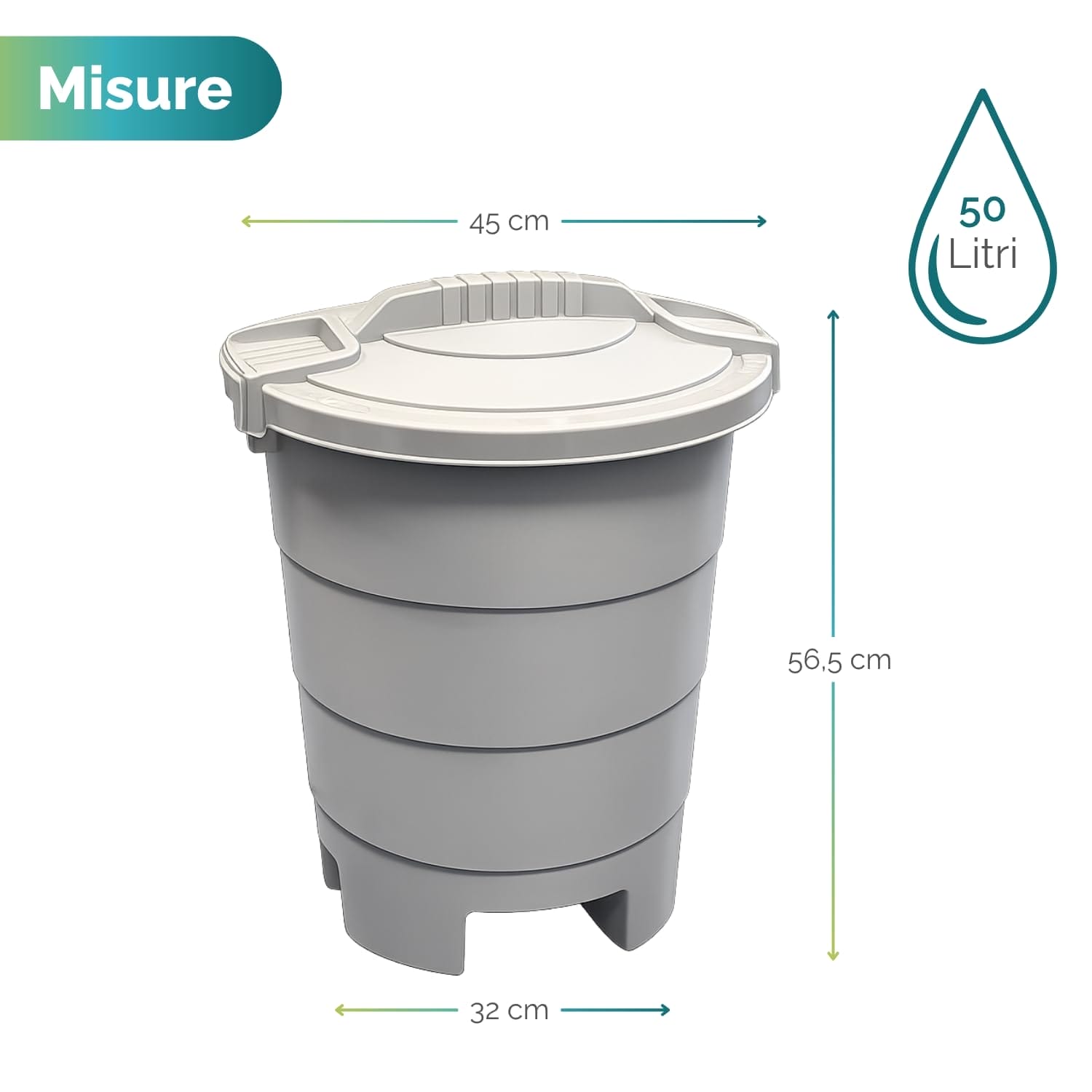 misura-pattumiera-4-aperture Misure pattumiera da giardino 50 litri con dimensioni 45 x 56,5 cm e struttura resistente da esterno
