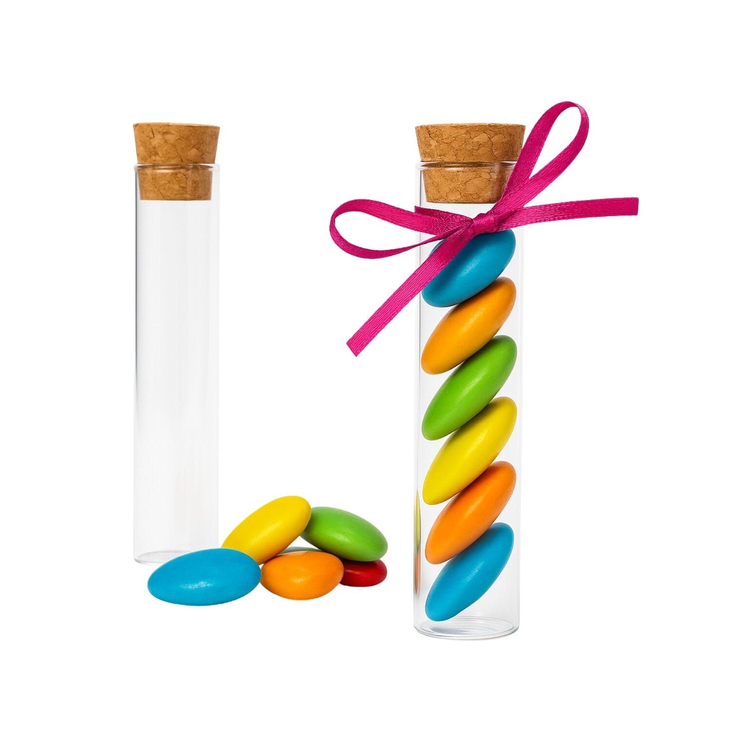 Provette in vetro 10-15 cm con tappo in sughero, perfette per confetti e bomboniere