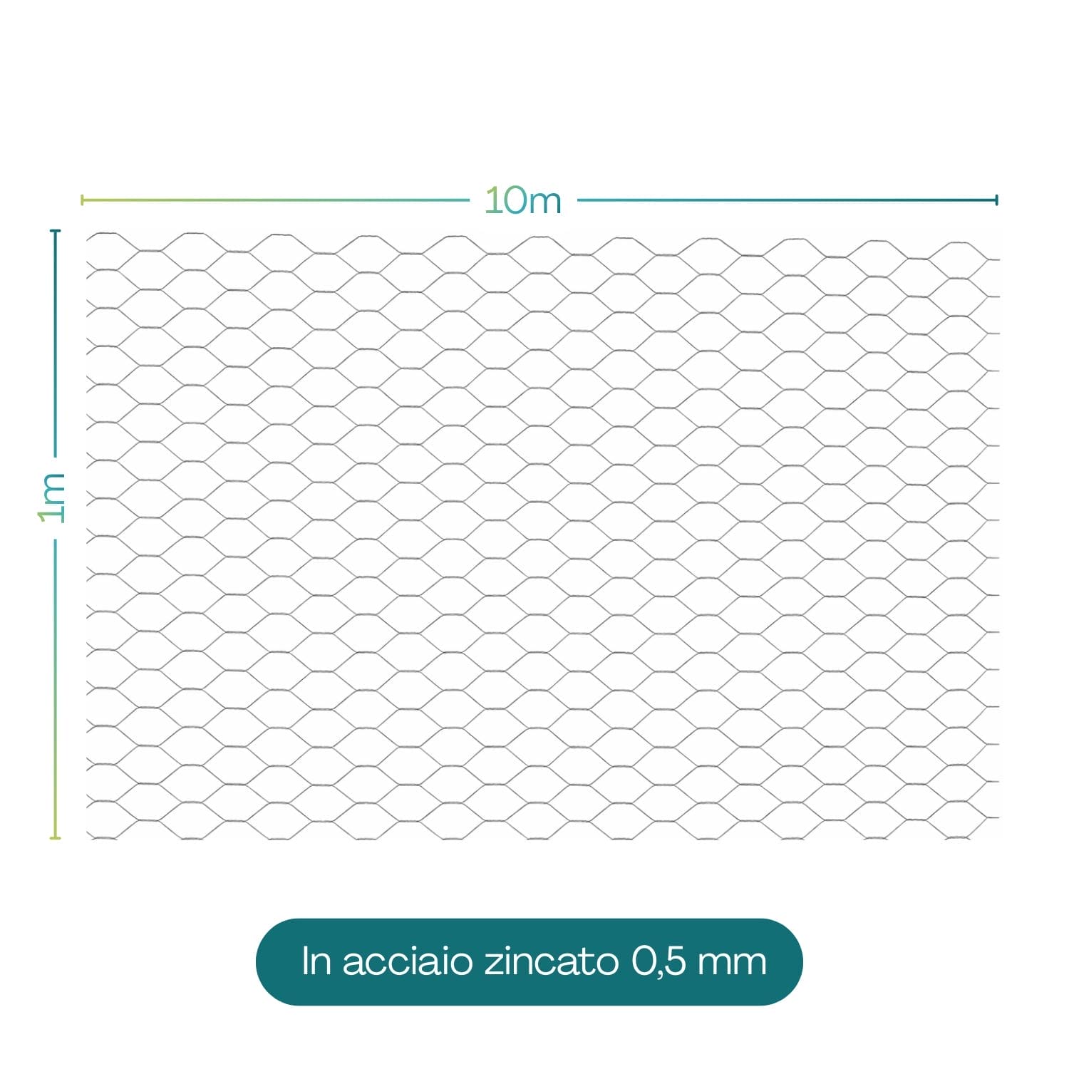 Rete zincata 10x1 m in acciaio 0,5 mm per recinzioni, pollai e giardinaggio
