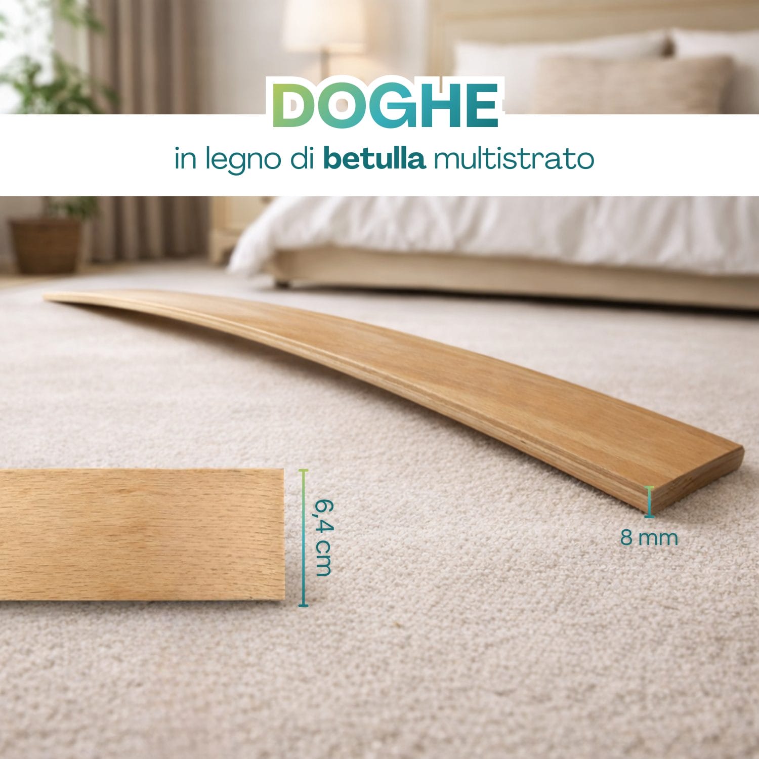 Doga in legno di betulla multistrato flessibile 6,4 cm spessore 8 mm