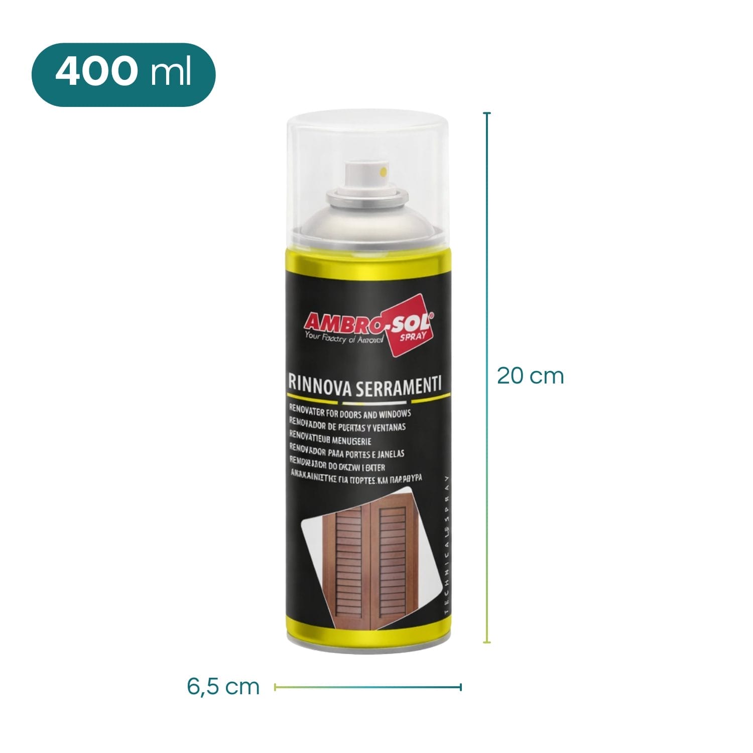 rinnova serramenti spray misure Rinnova Serramenti Ambro-Sol 400 ml con altezza 20 cm e diametro 6,5 cm