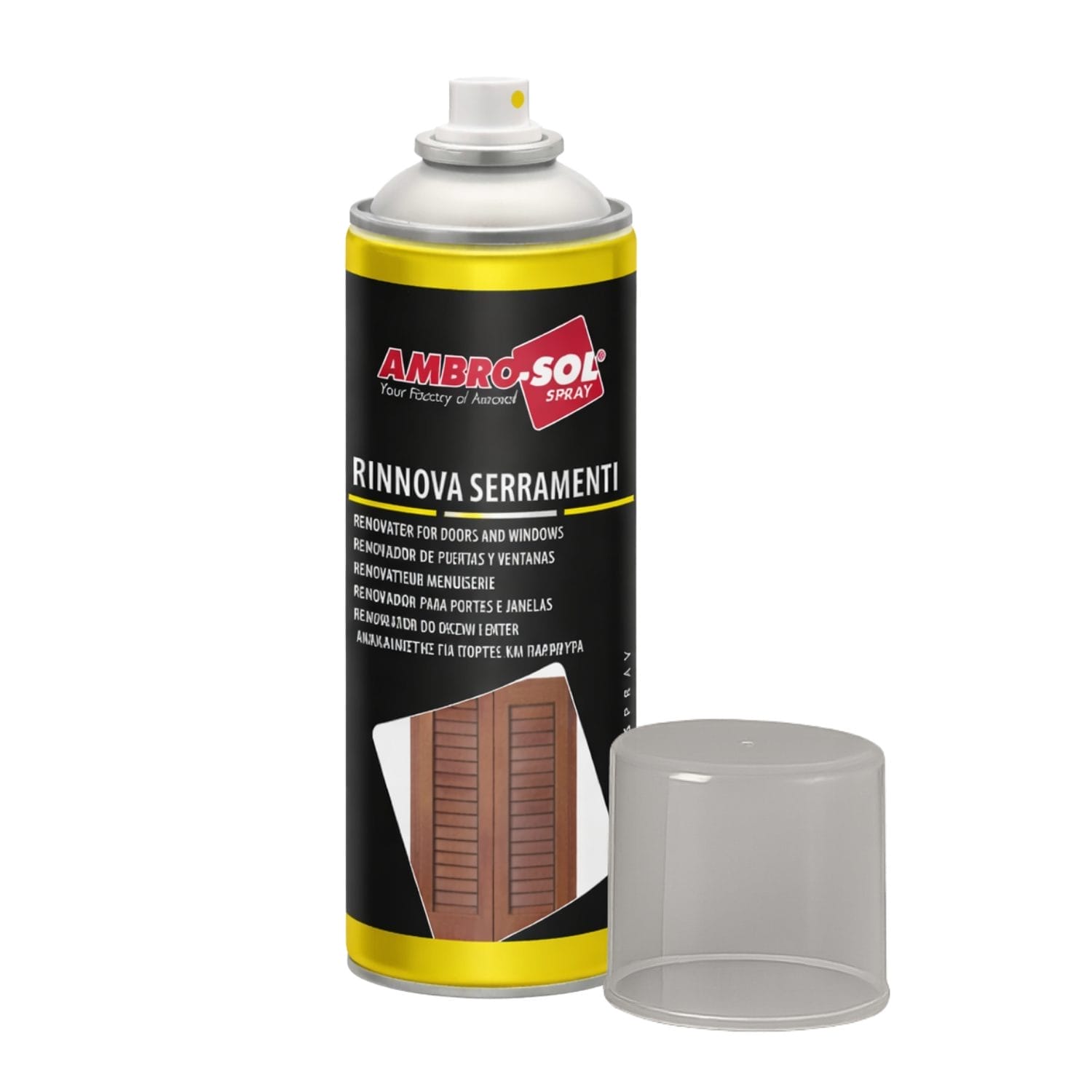 rinnova serramenti spray Rinnova Serramenti Ambro-Sol spray con tappo rimosso pronto all’uso