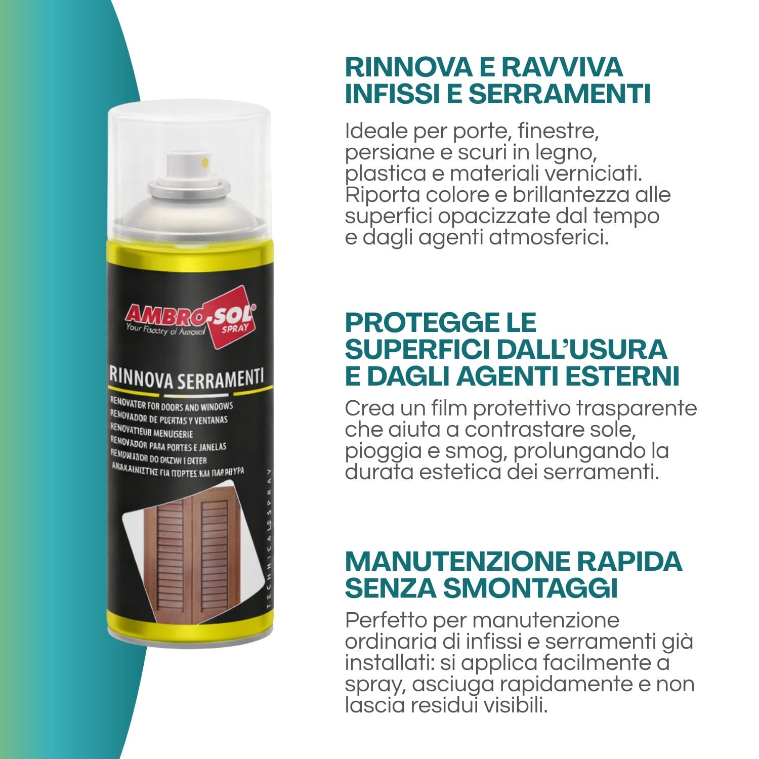 rinnova serramenti spray utilizzi Rinnova Serramenti Ambro-Sol spray per protezione infissi da usura e agenti esterni