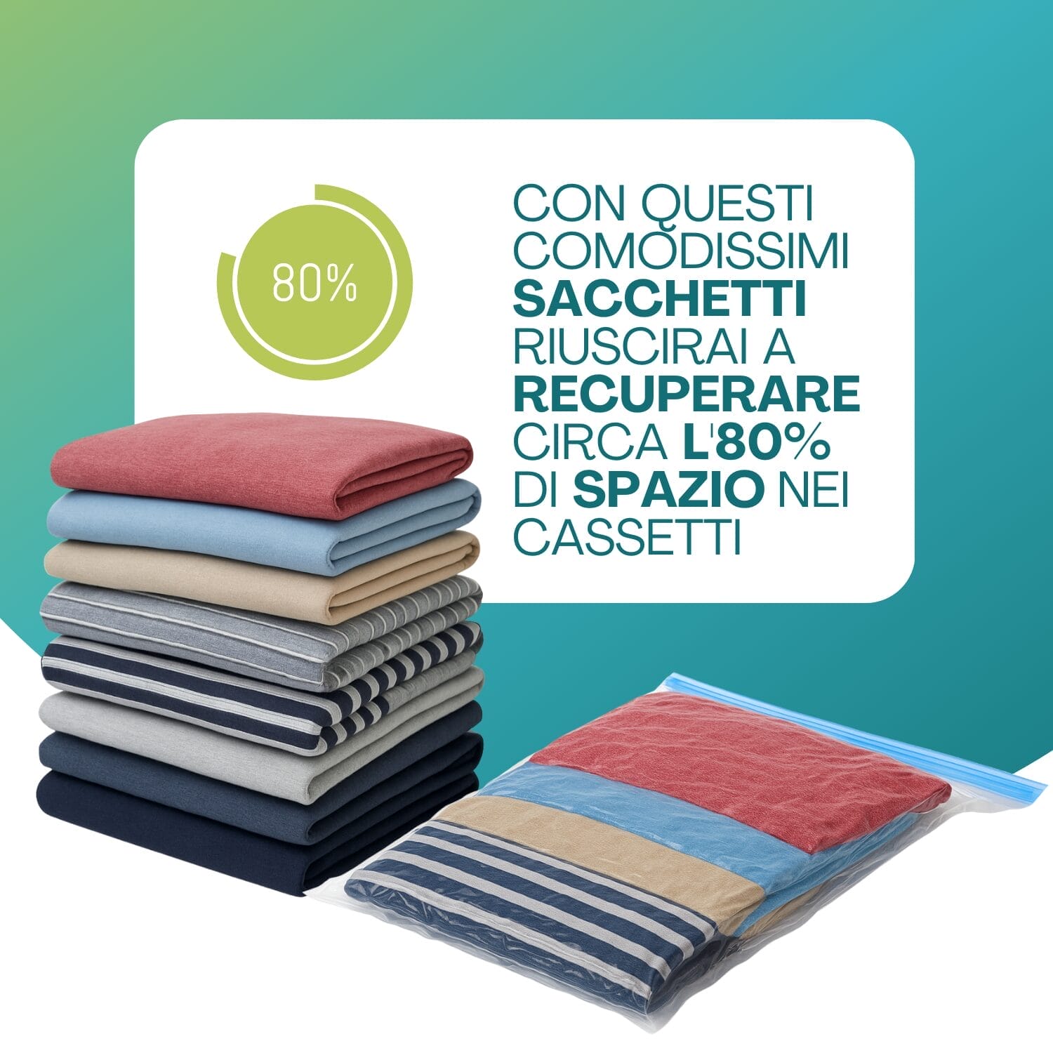 Sacchi sottovuoto salvaspazio riducono volume vestiti fino all’80%