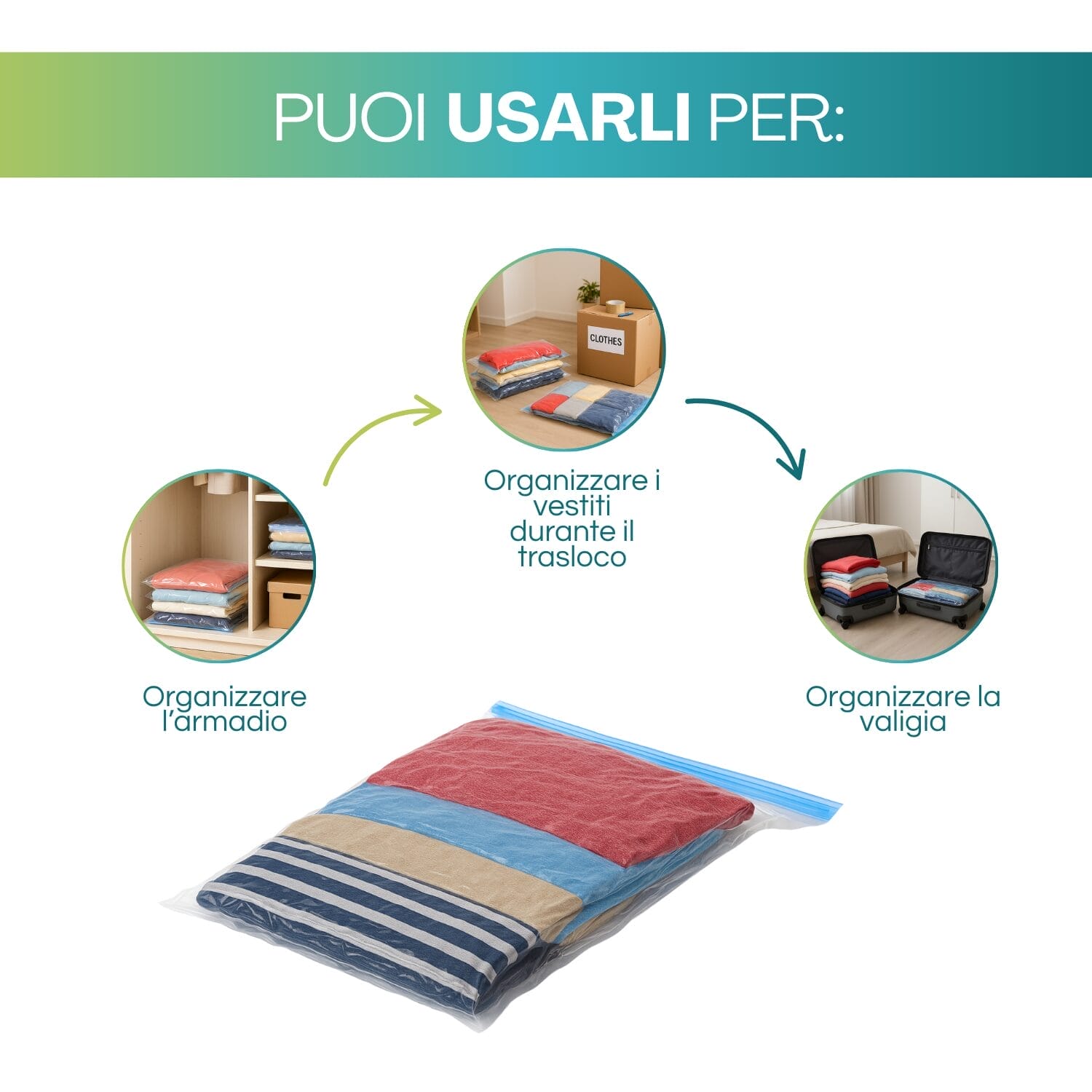 Sacchi sottovuoto per armadio, valigia e trasloco vestiti