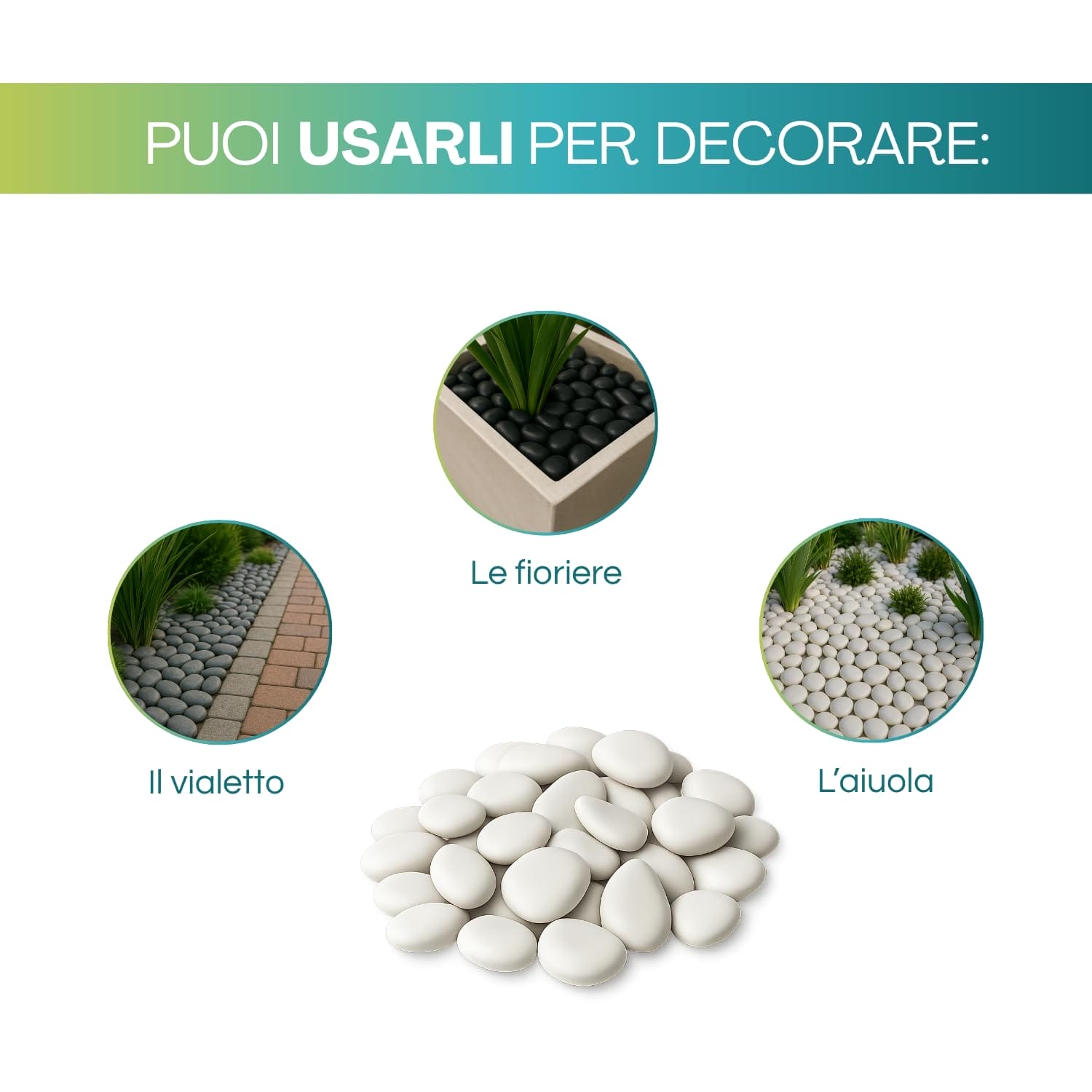 Sassi bianchi decorativi per viali, fioriere e aiuole, ideali per arredare il giardino
