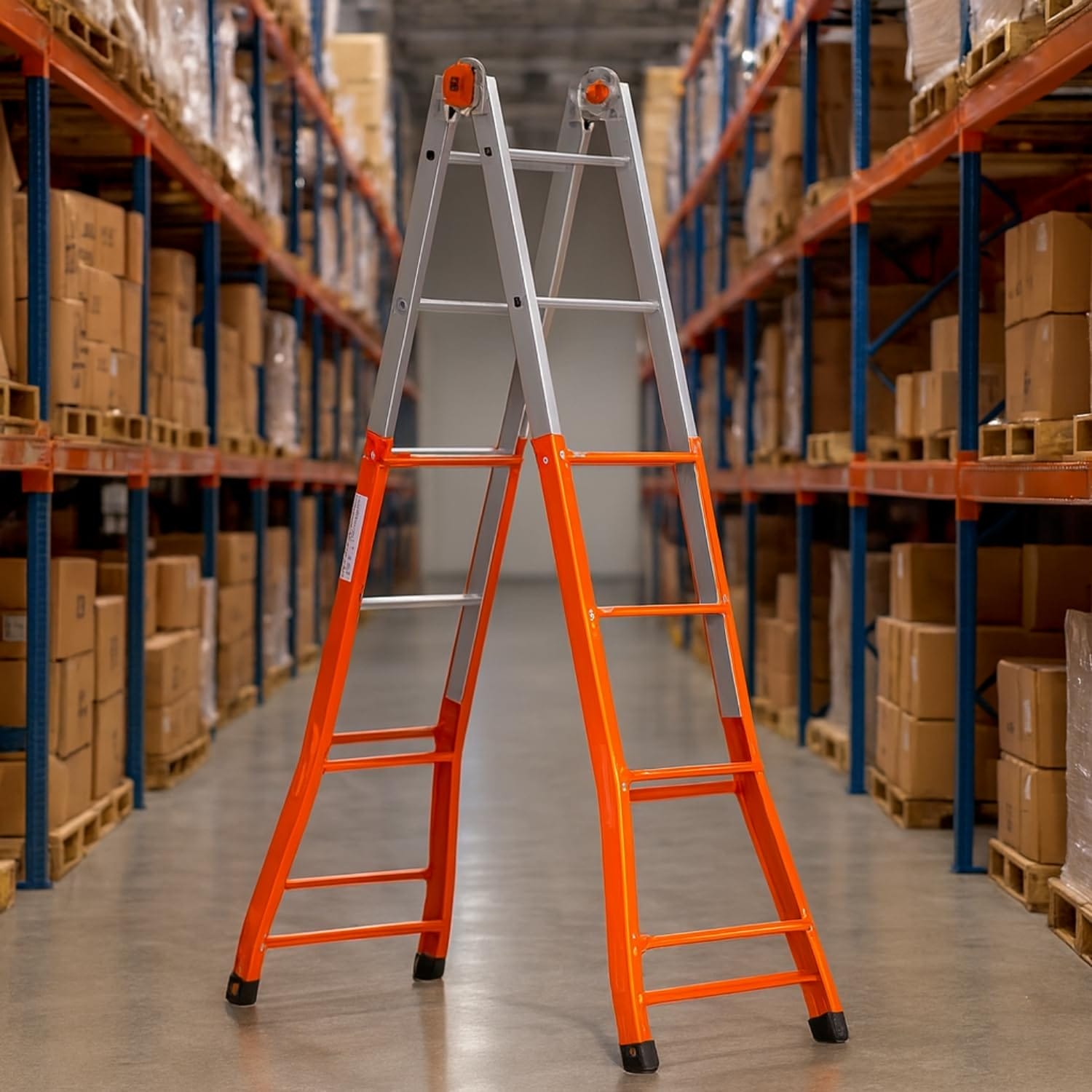 Scala telescopica Gierre 4+4 gradini aperta a cavalletto in magazzino