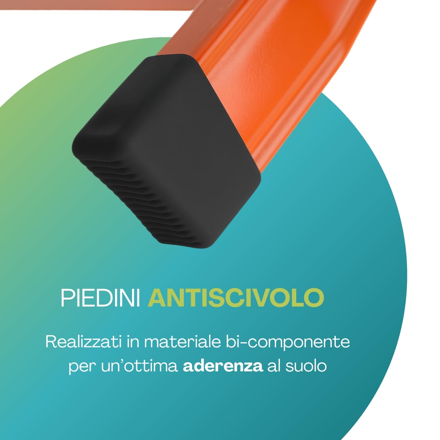 Piedino antiscivolo in gomma nera su base arancione della scala telescopica