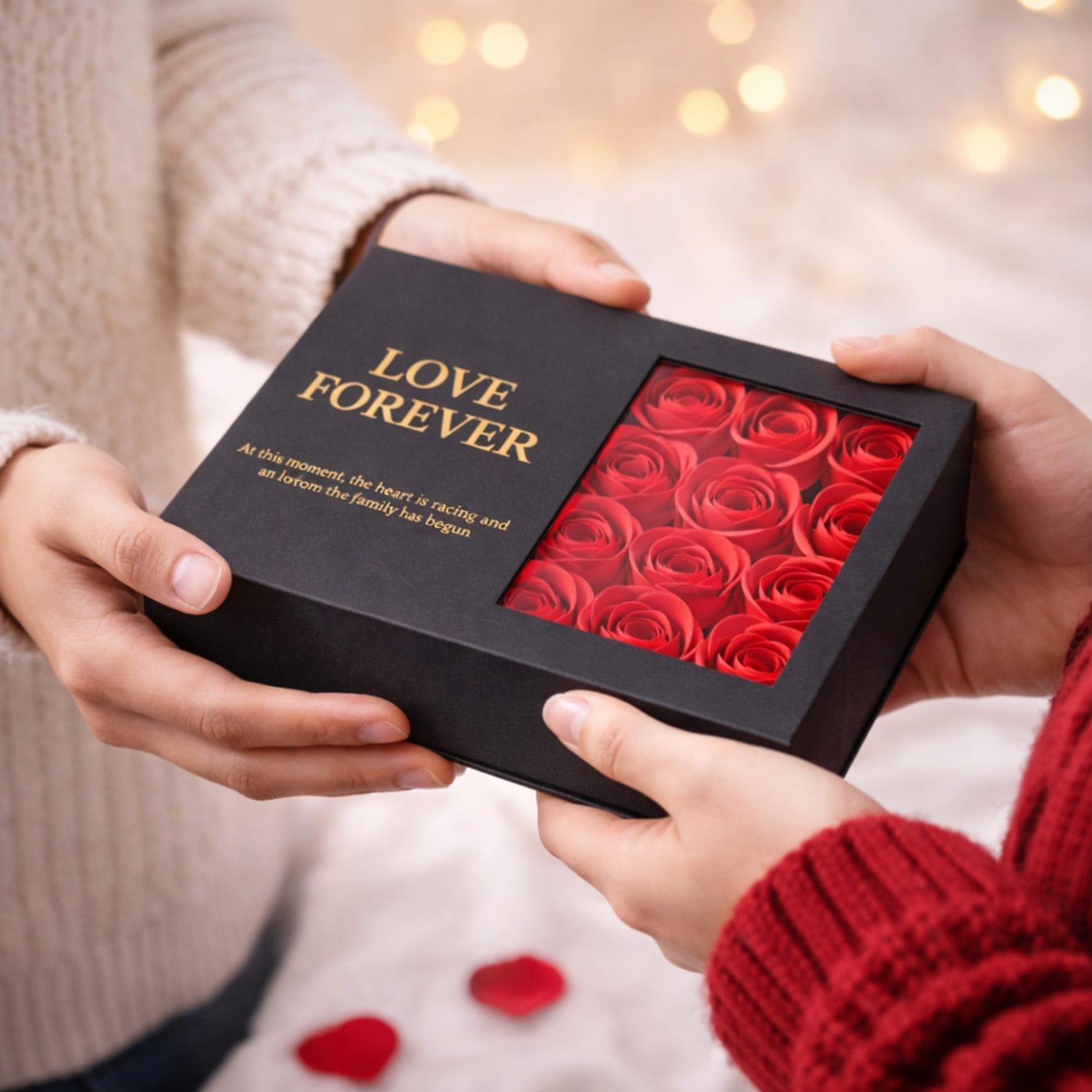 Scatola regalo Love Forever con 12 rose rosse artificiali