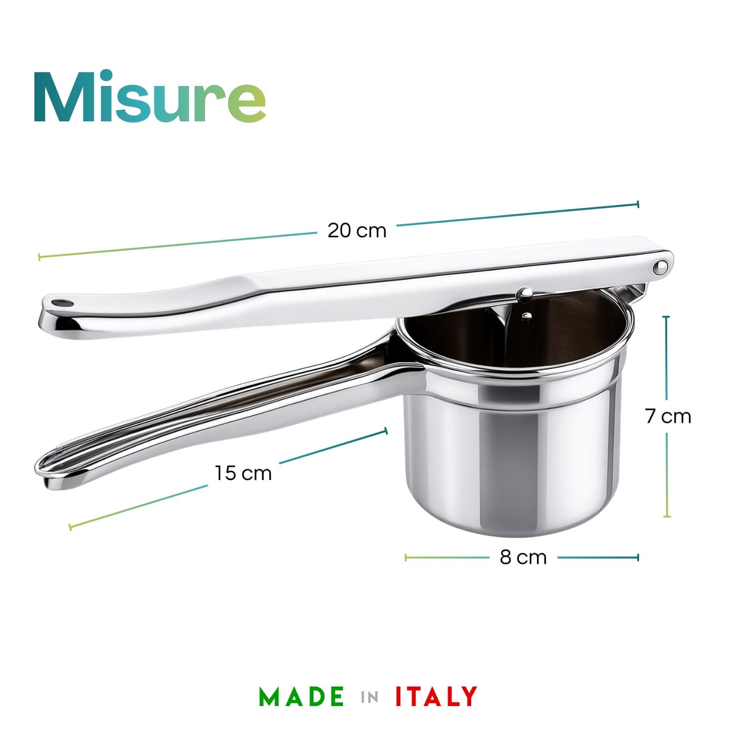 schiacciapatate misure Schiacciapatate inox in uso per preparare purè fresco in cucina