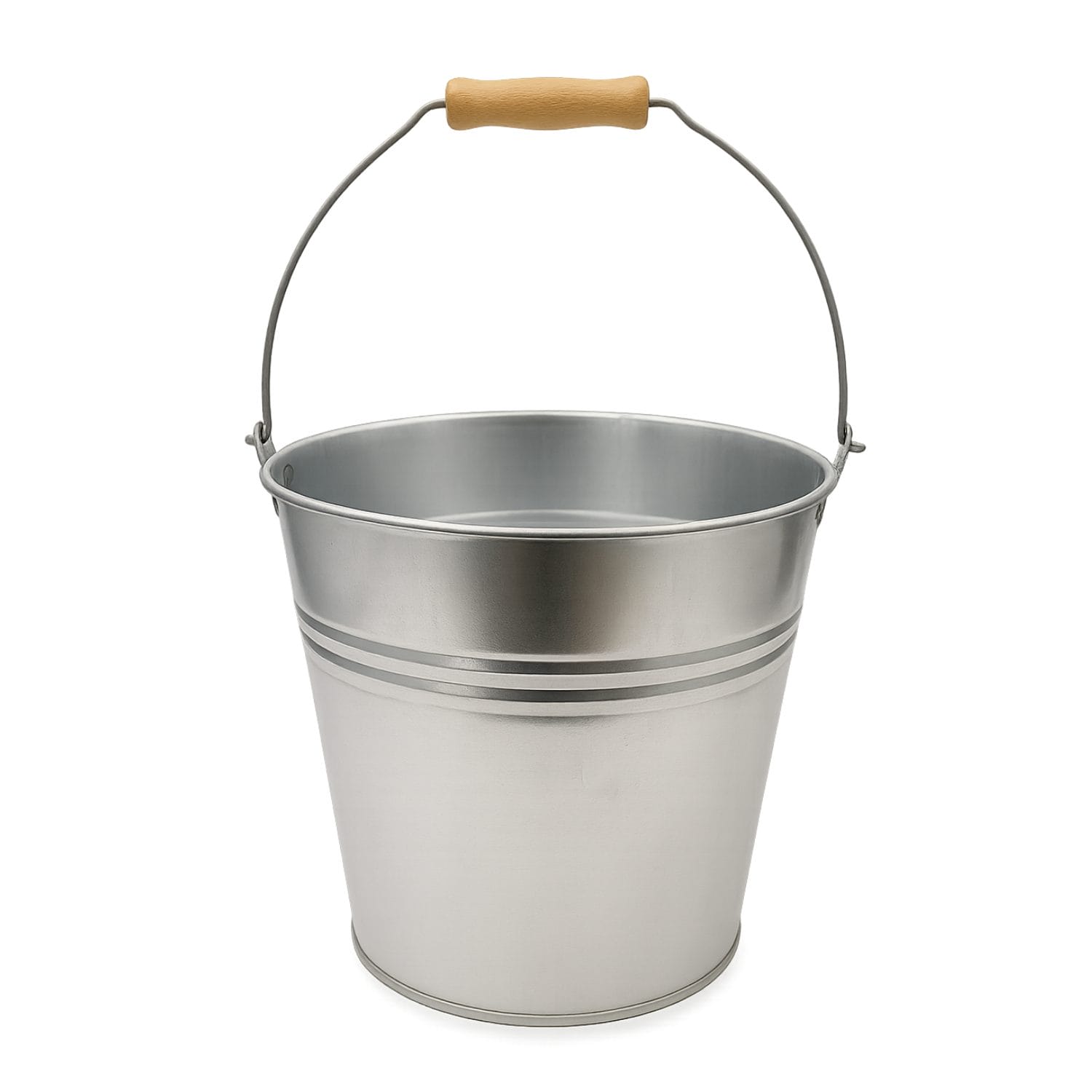 secchio zincato con manico principale Secchio in metallo zincato da 12 litri con manico in legno robusto