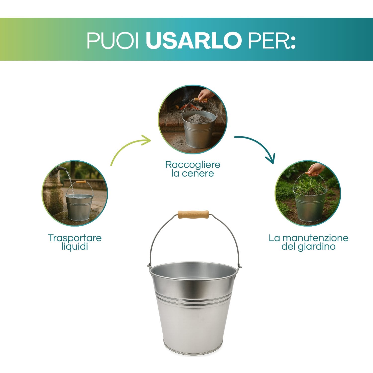secchio zincato con manico utilizzi Secchio zincato multiuso per liquidi, raccolta cenere e manutenzione del giardino
