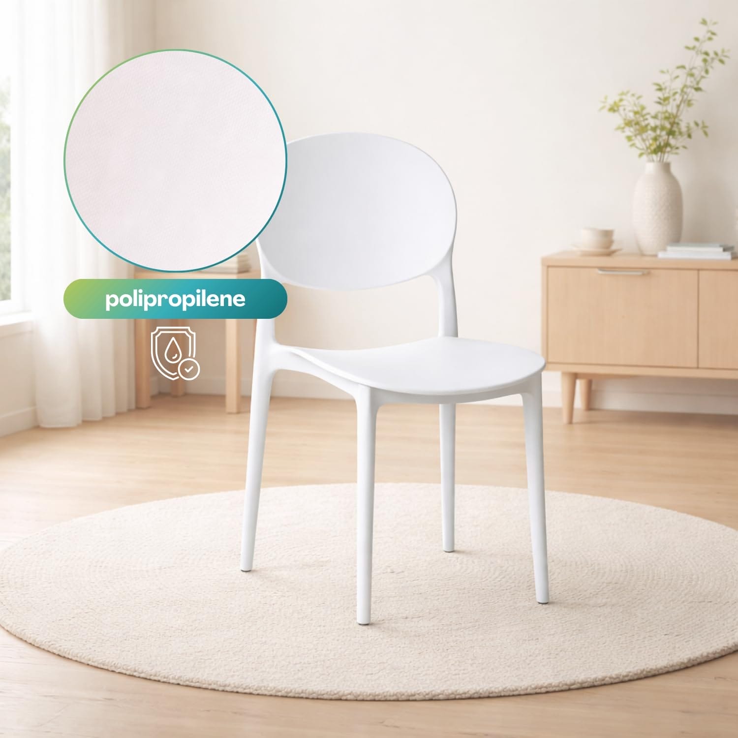 Sedia bianca in polipropilene ergonomica con schienale ovale