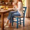 sedia paesana coreografica Sedia rustica in legno azzurro con seduta in paglia per cucina e sala pranzo