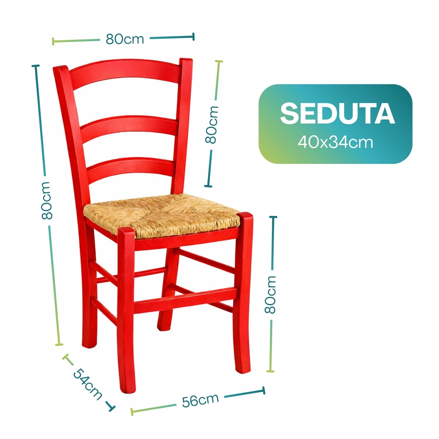 Sedia legno faggio dimensioni 80x56x54 cm seduta 40x34 cm