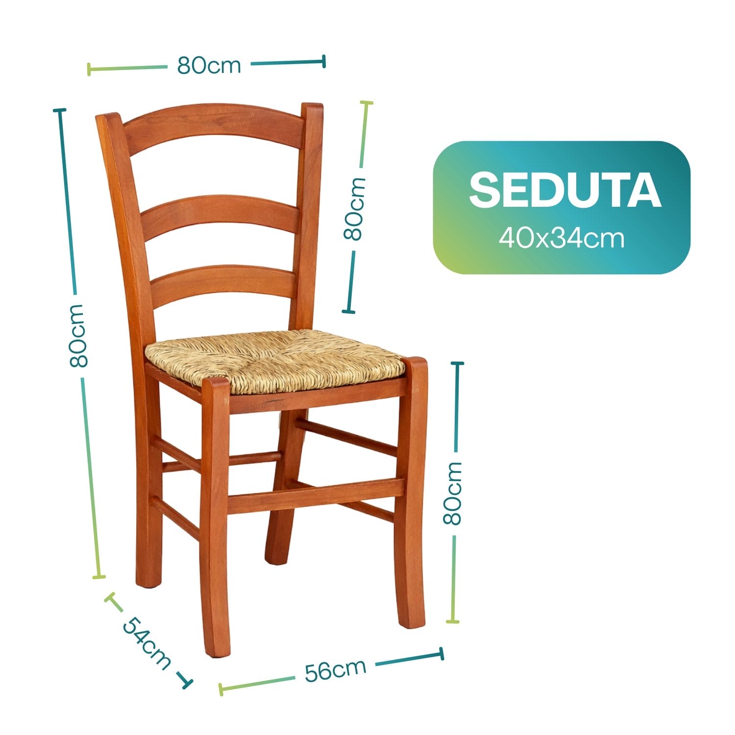 sedia paesana misure (4) Sedia legno faggio dimensioni 80x56x54 cm seduta 40x34 cm