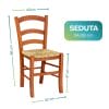 sedia paesana misure (5) Sedia paesana in legno naturale con seduta in paglia dimensioni 86x43x42 cm