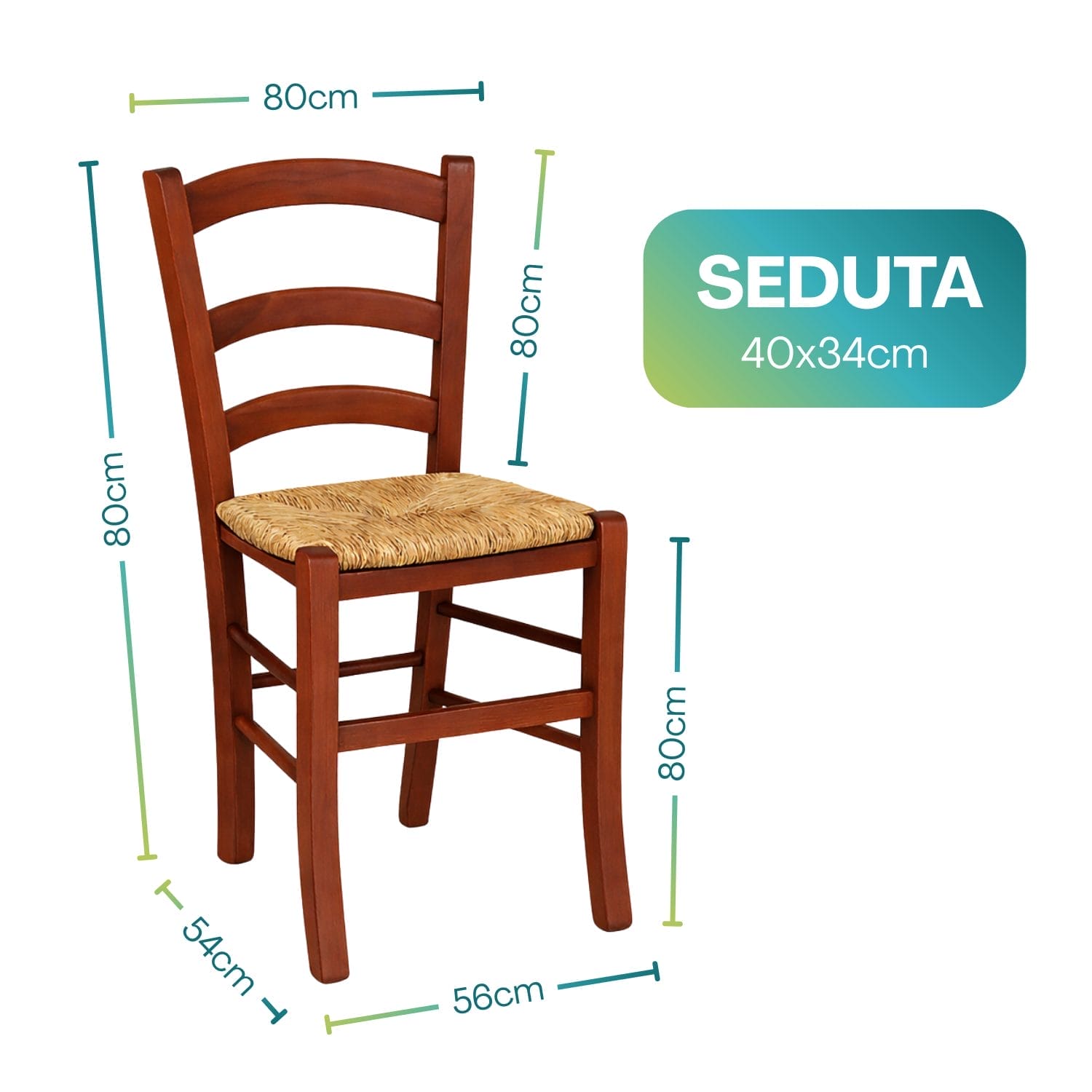 Sedia legno faggio dimensioni 80x56x54 cm seduta 40x34 cm
