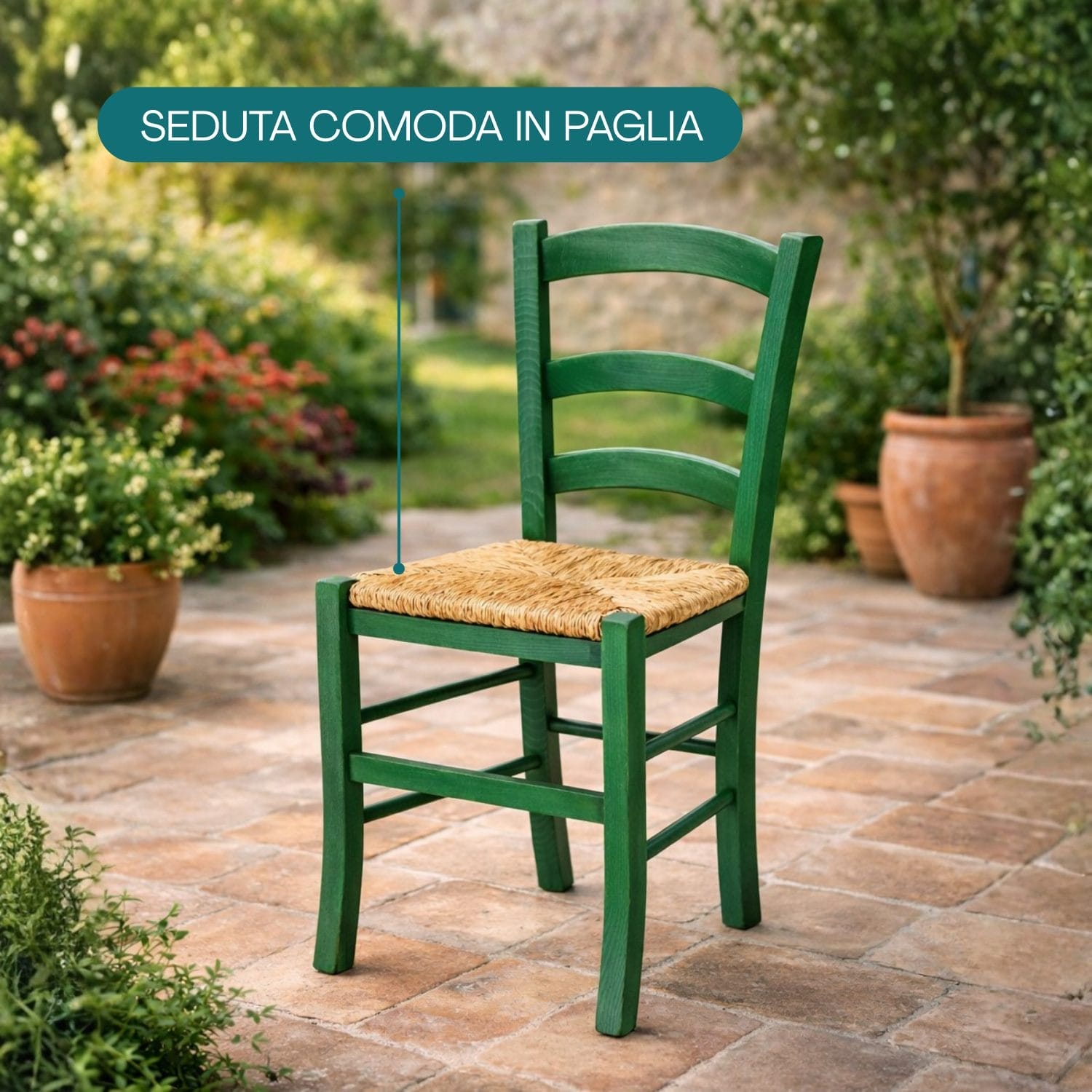 sedia paesana seduta in paglia (3) Sedia in legno con seduta in paglia comoda per giardino e interno casa