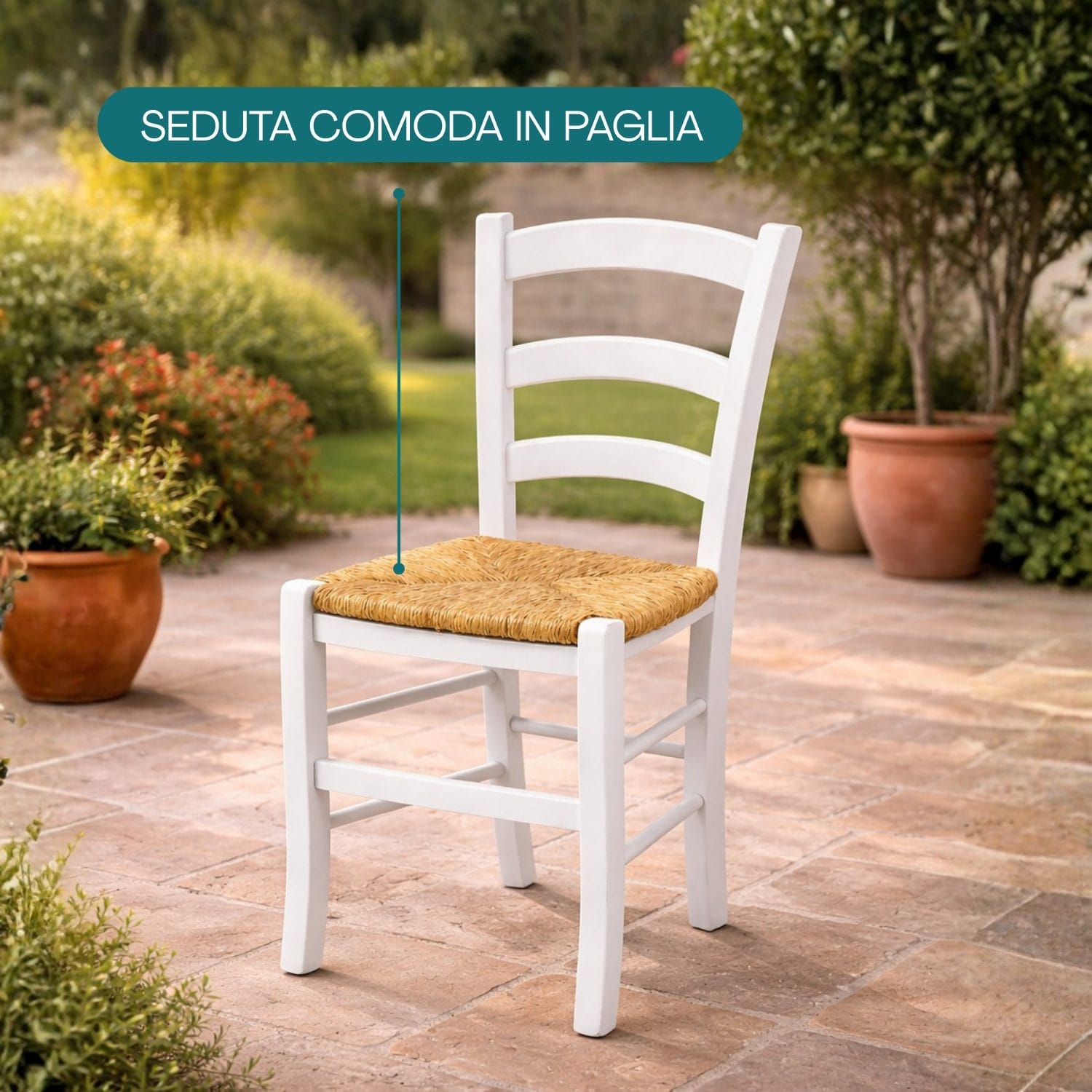 sedia paesana seduta in paglia (5) Sedia in legno con seduta in paglia comoda per giardino e interno casa