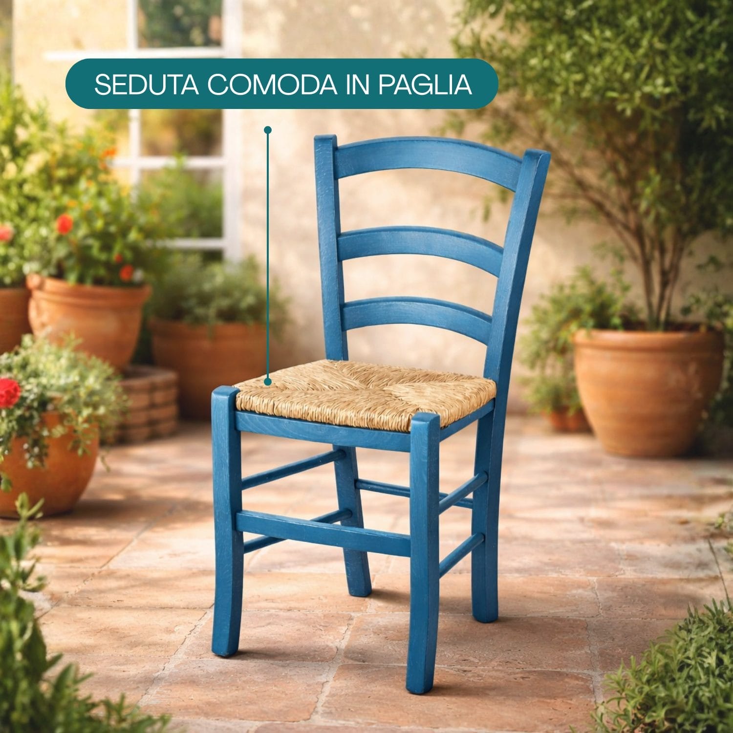 sedia paesana seduta in paglia Sedia in legno con seduta in paglia comoda per giardino e interno casa