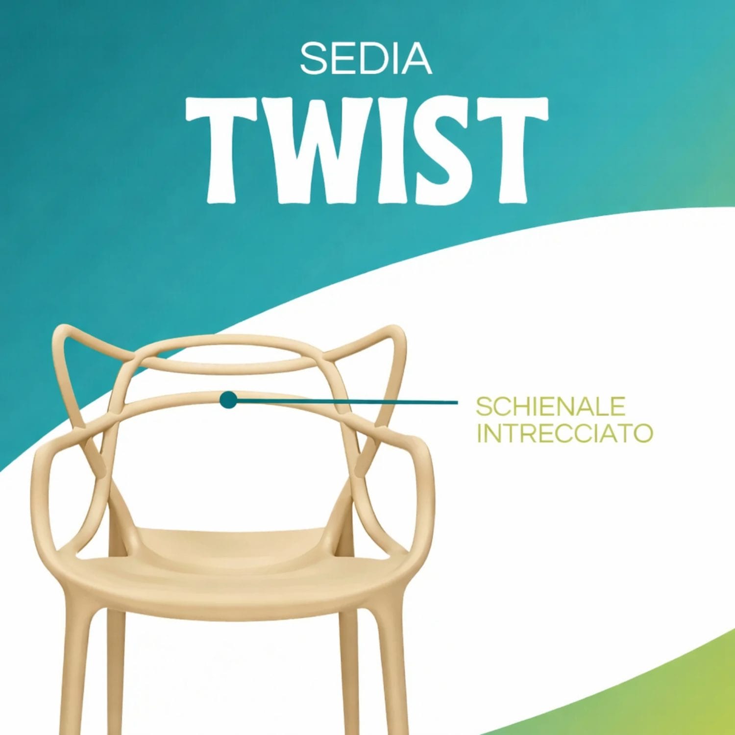 Schienale intrecciato sedia Twist tortora con struttura avvolgente e design contemporaneo