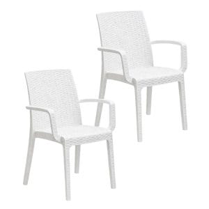 Sedie effetto Rattan con braccioli color Bianco