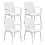 Set 4 sedie da giardino effetto rattan bianche impilabili con braccioli per esterno