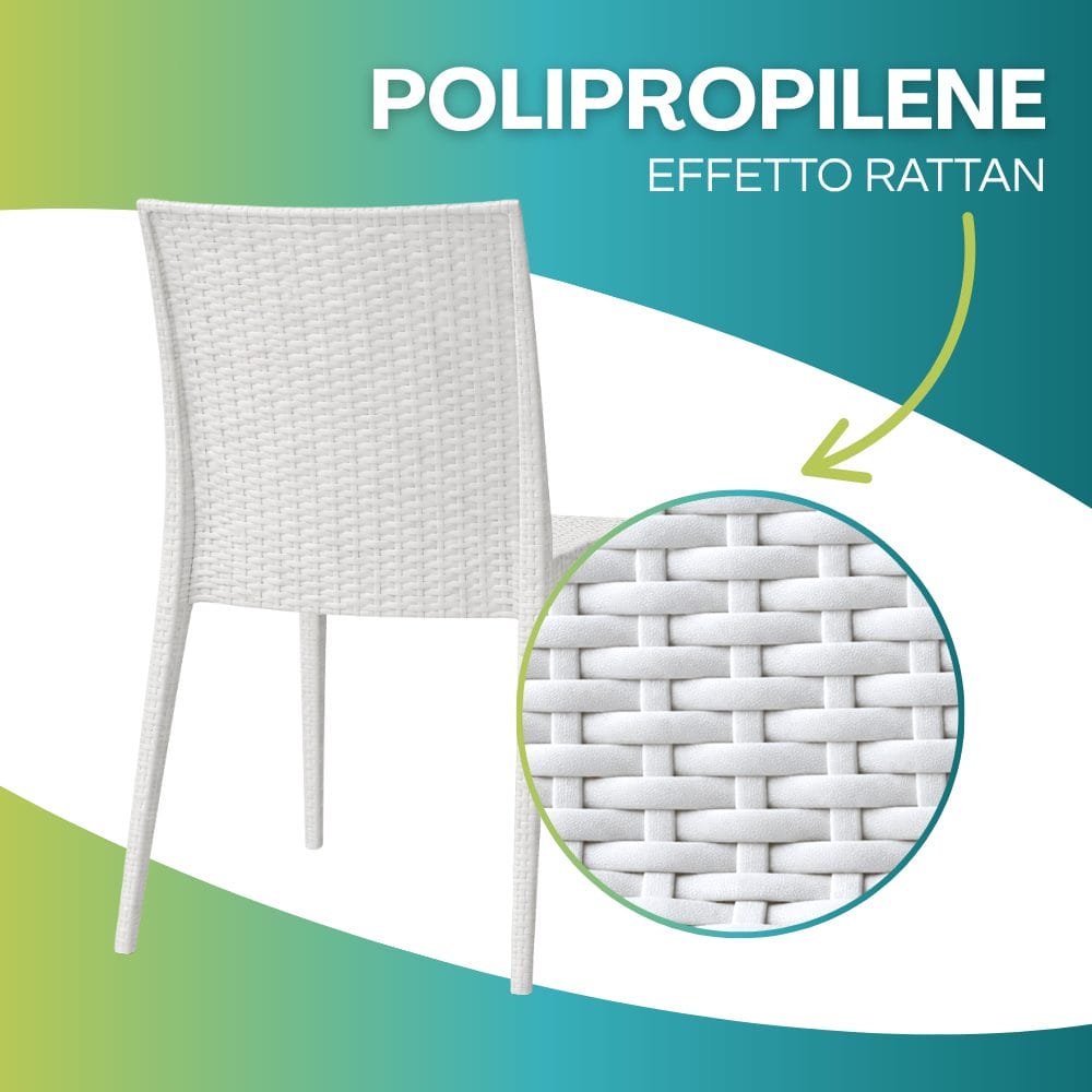 Sedia in polipropilene effetto rattan bianca dettaglio intreccio resistente
