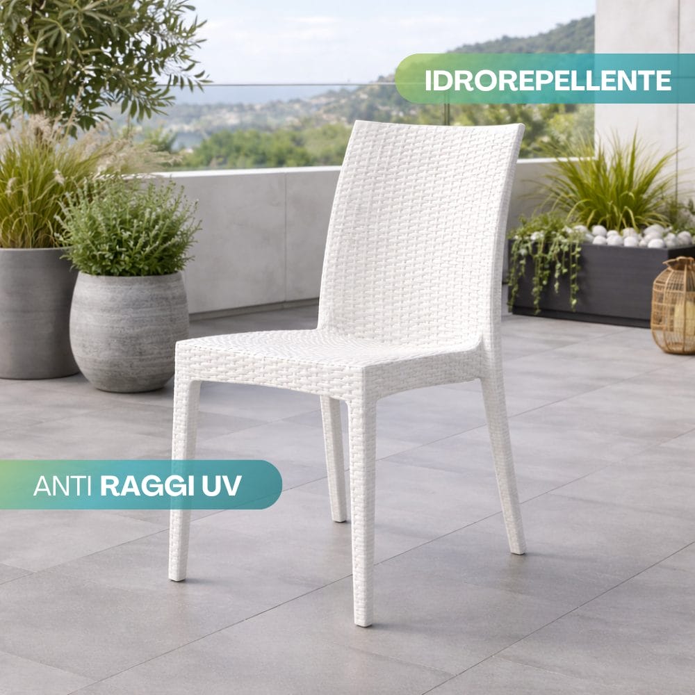Sedia da esterno effetto rattan bianca resistente ai raggi UV e idrorepellente