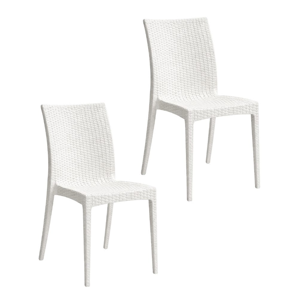 Set 2 sedie da giardino effetto rattan bianche senza braccioli impilabili